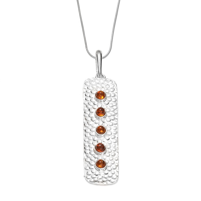 Collier argent martelé - Ambre cognac