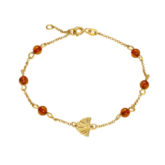 Bracelet en Ambre et argent doré jaune- Ginkgo