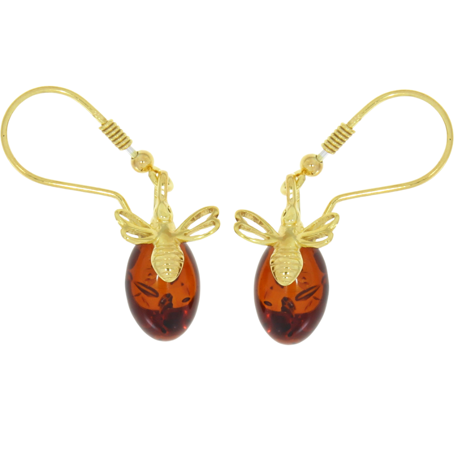 Boucles d’oreilles Abeille - Argent doré et Ambre