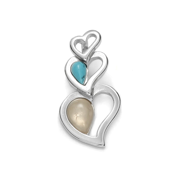 Pendentif Cœur - Argent 925 - Turquoise reconstituée et Quartz rose