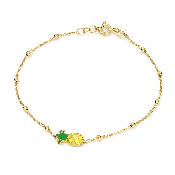 Bracelet tropique argent doré - Ananas