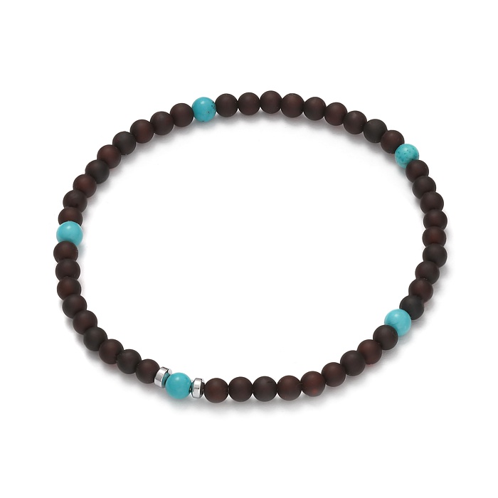 Bracelet élastique en ambre et Turquoise reconstituée - Homme