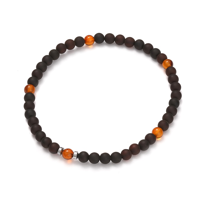 Bracelet élastique - 5 ambres cognac - Homme