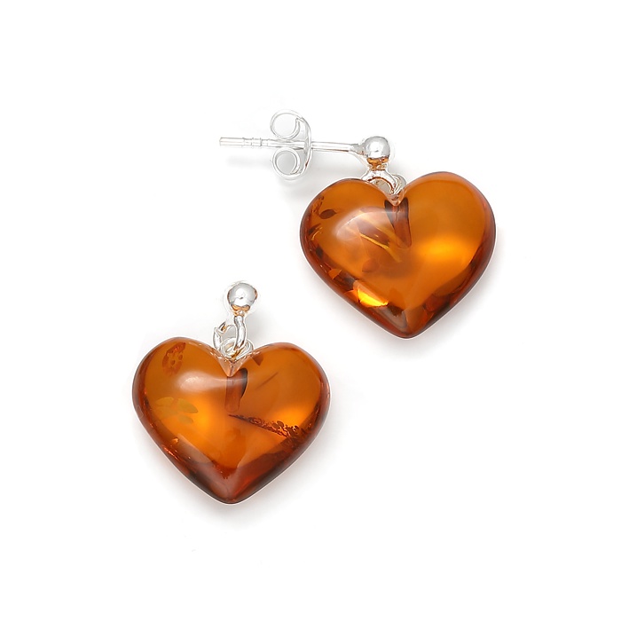 Boucles d\'oreilles cœur argent en ambre