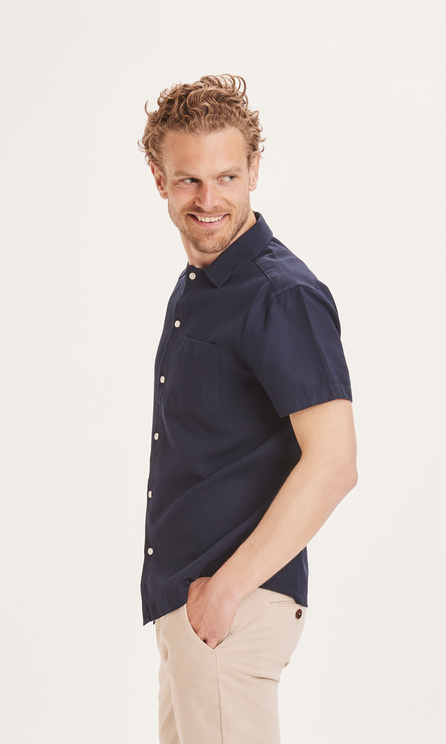 Chemise Waffle bleu marine Knowledge Cotton Apparel 02