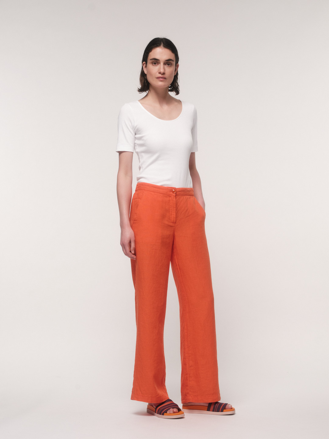 Pantalon Marlene - papaya - lin biologique français - Lanius 02