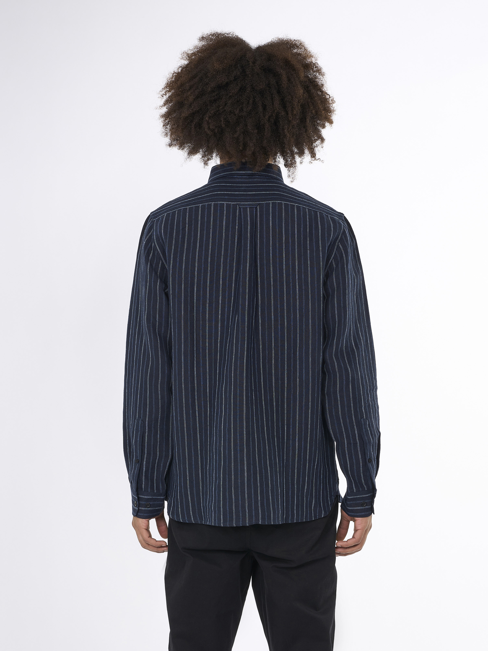 1090004 - Striped linen custom fit shirt - GOTS-Vegan - 8003 Stripe - navy - Extra 1