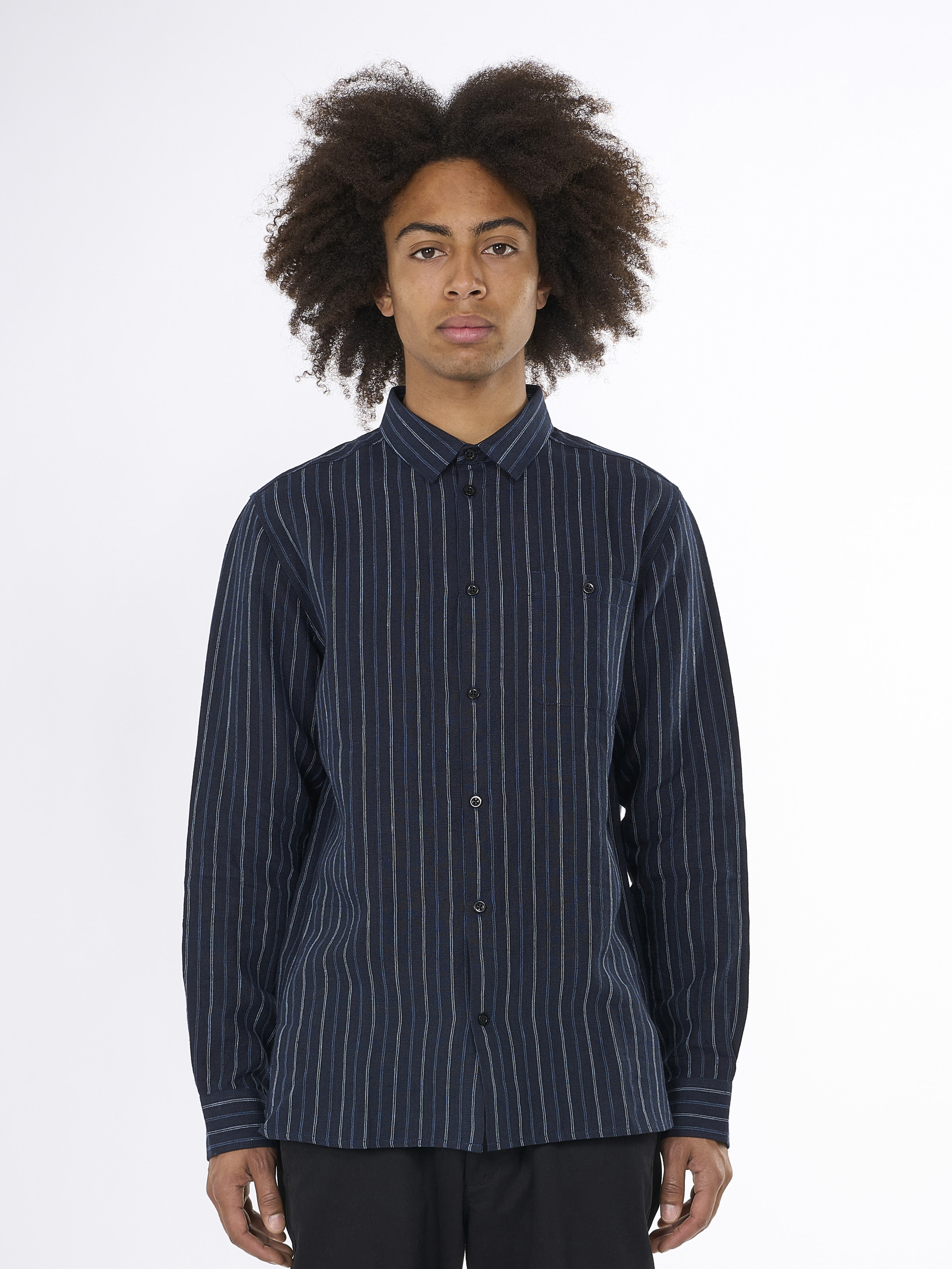 1090004 - Striped linen custom fit shirt - GOTS-Vegan - 8003 Stripe - navy - Extra 0