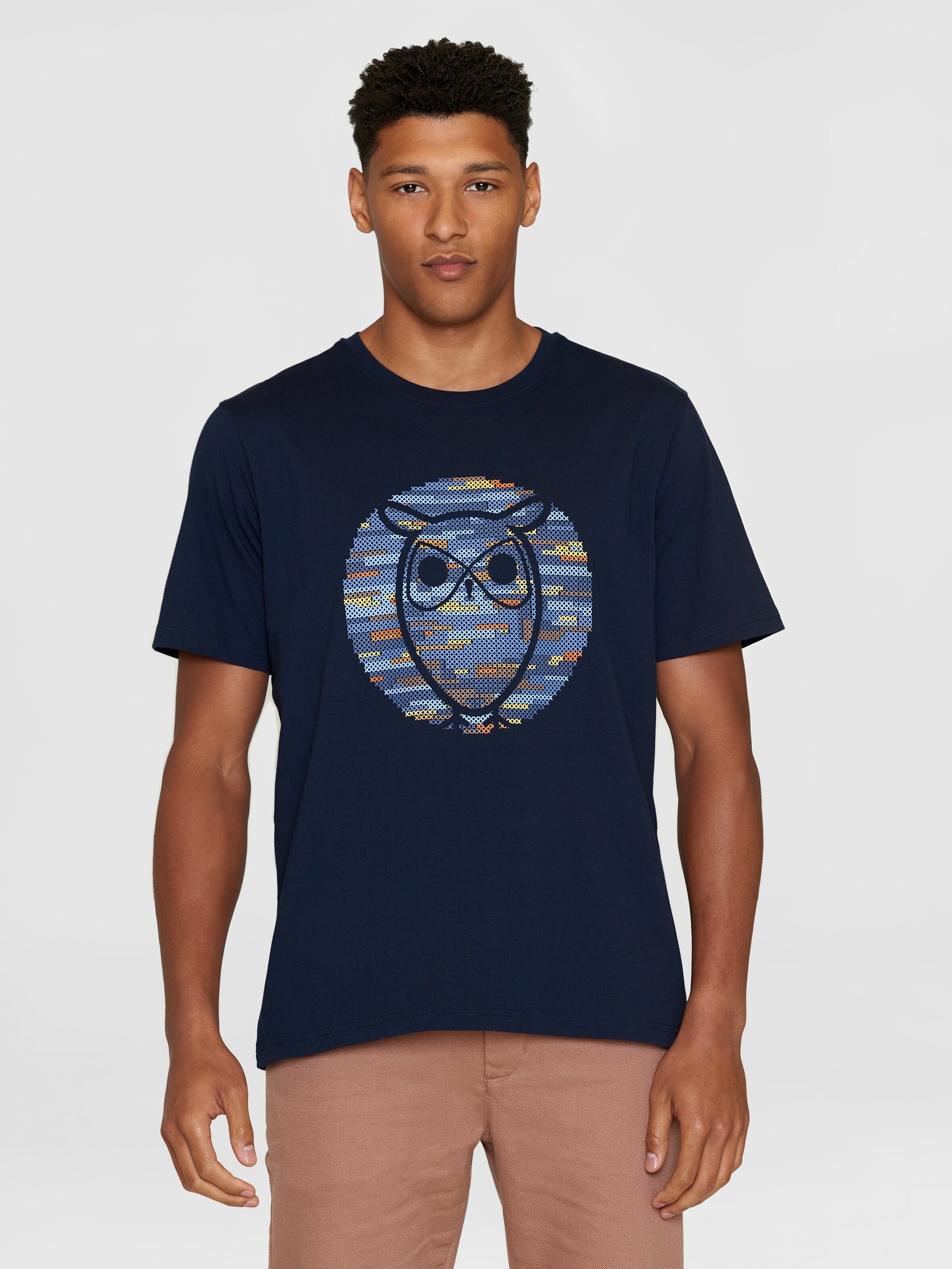 T-shirt Hibou cross stitch - bleu marine - coton biologique - Knowledge Cotton Apparel 01