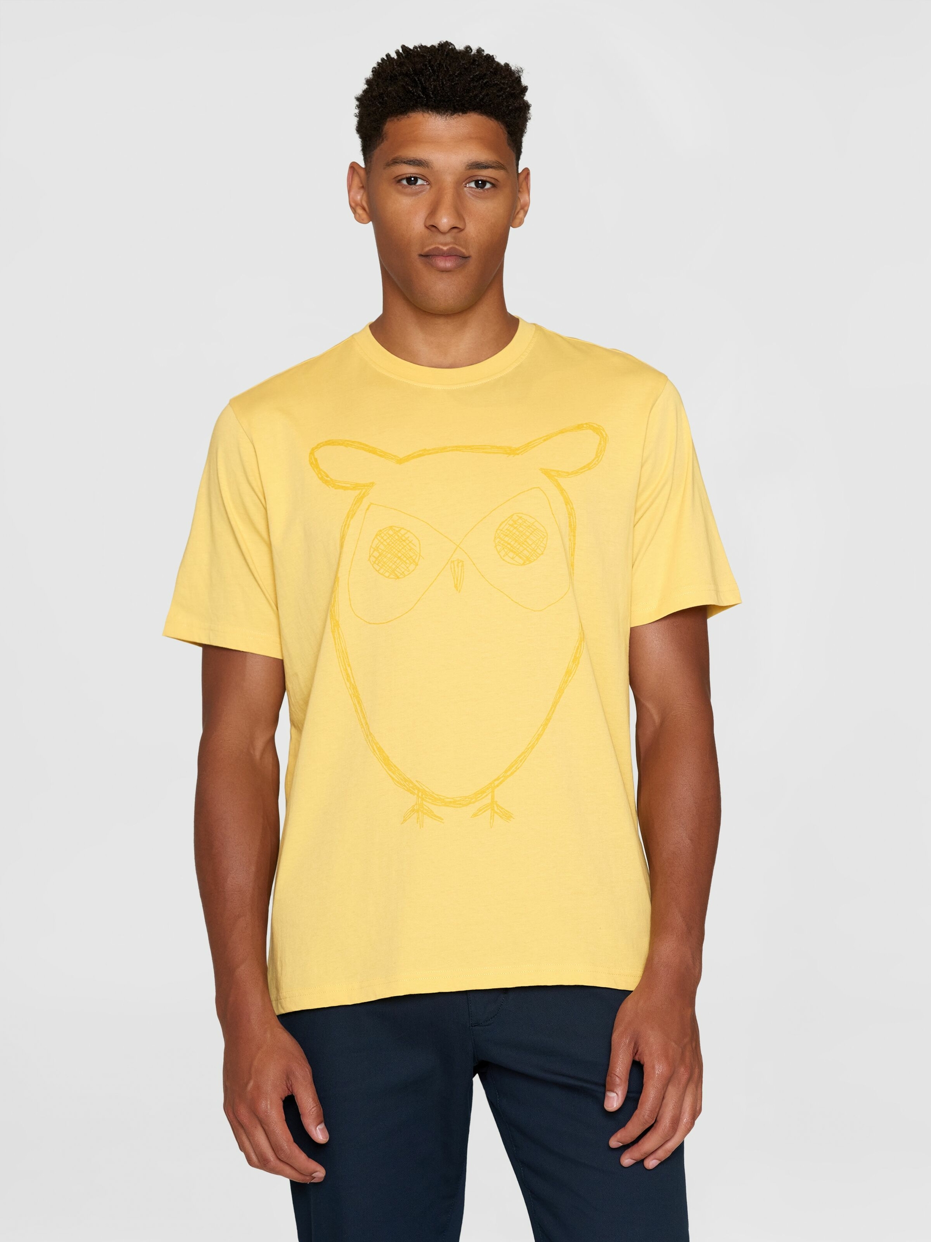 T-shirt Grand Hibou - misted yellow - coton biologique - Knowledge Cotton Apparel 01