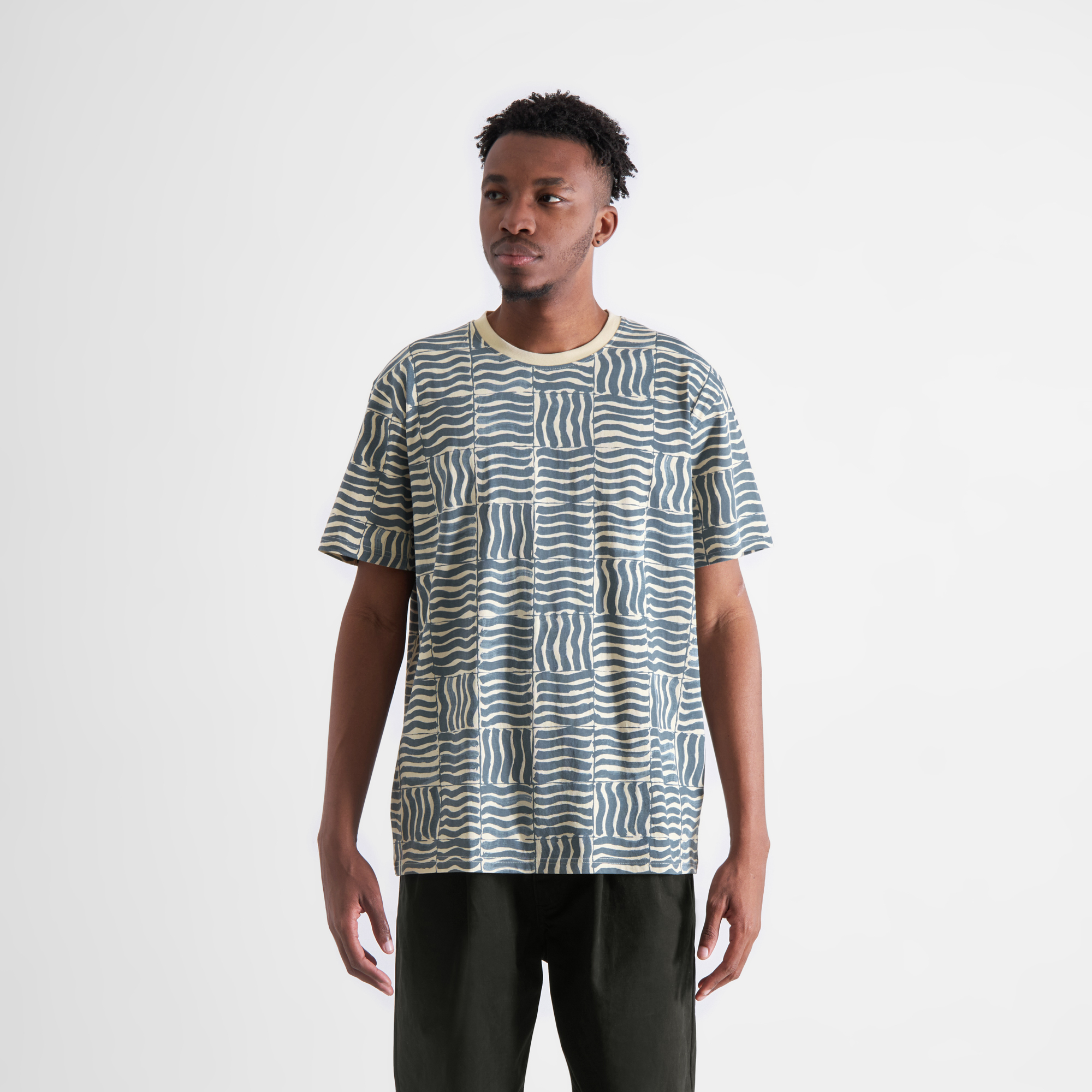 T-shirt Stockholm Wave Tiles Blue - coton biologique - Dedicated 01
