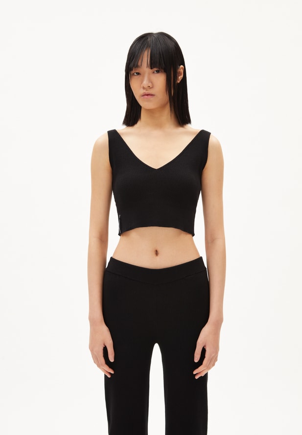 Crop Top Telmaa - black - coton bio - polyamide recyclée - Armed Angels 01