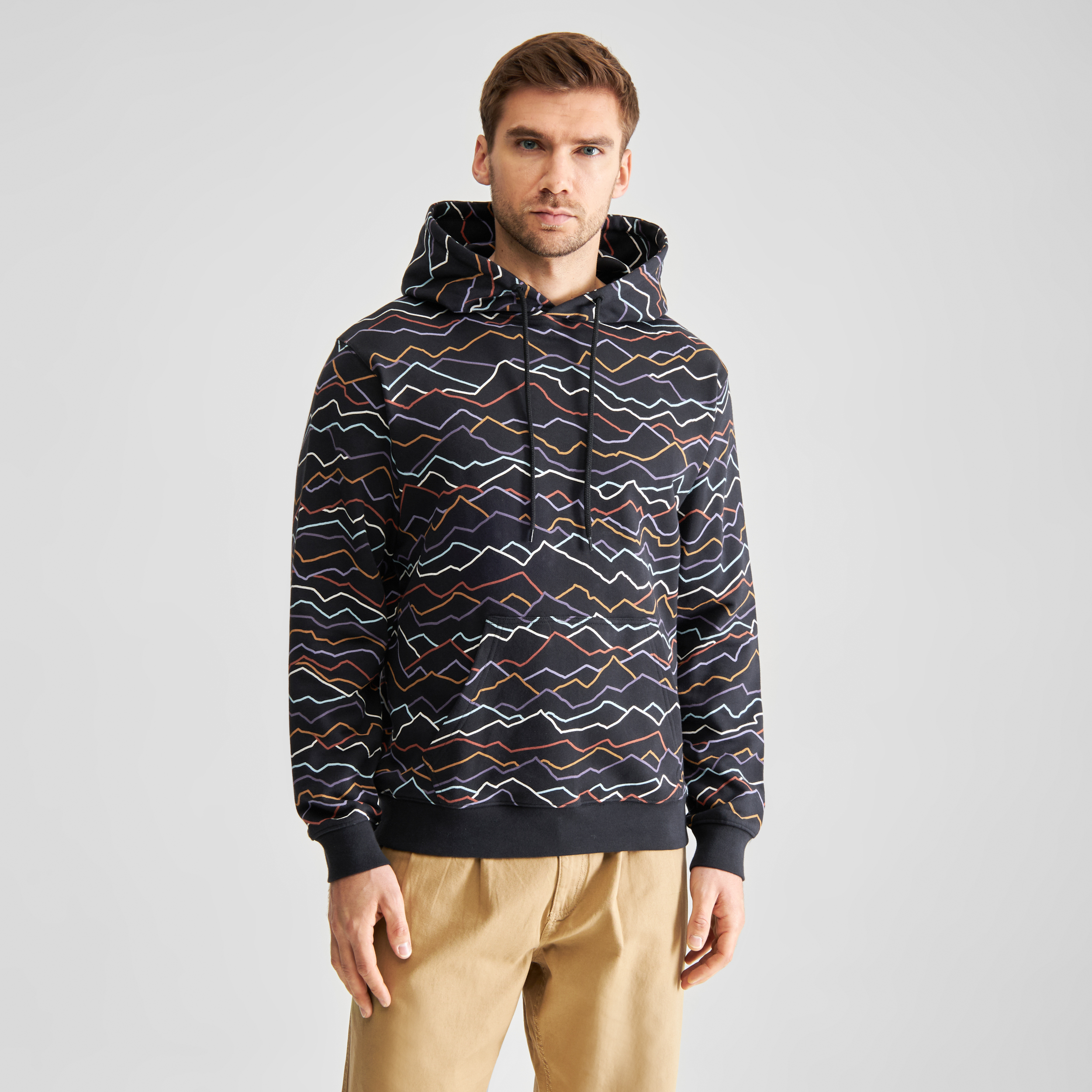 Hoodie-Falun-Line-Mountains-black-coton-biologique-Dedicated01