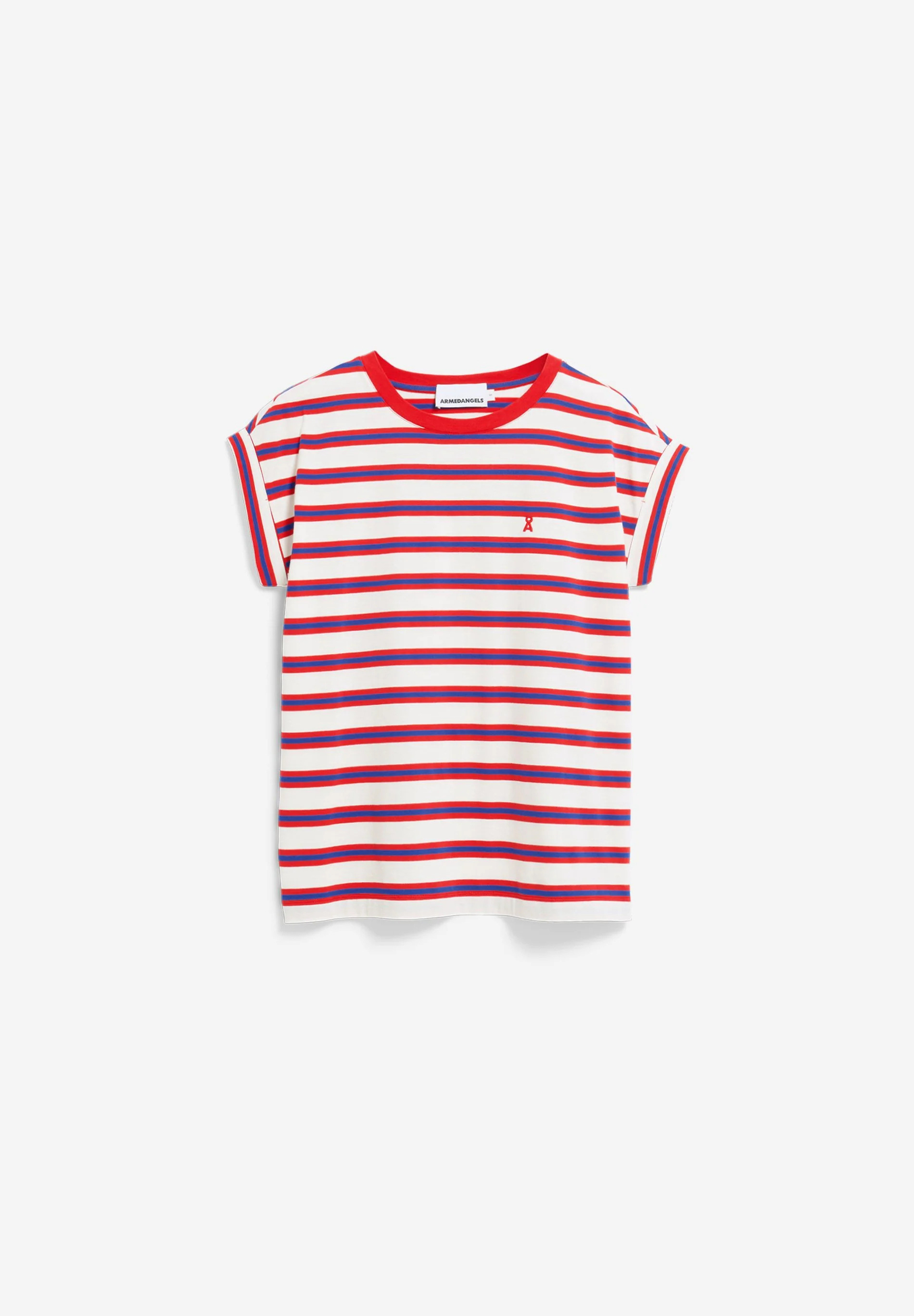 T-shirt-Idaara-Striped-oatmilk-mars-red-dynamo-blue-coton-biologique-Armed-Angels06