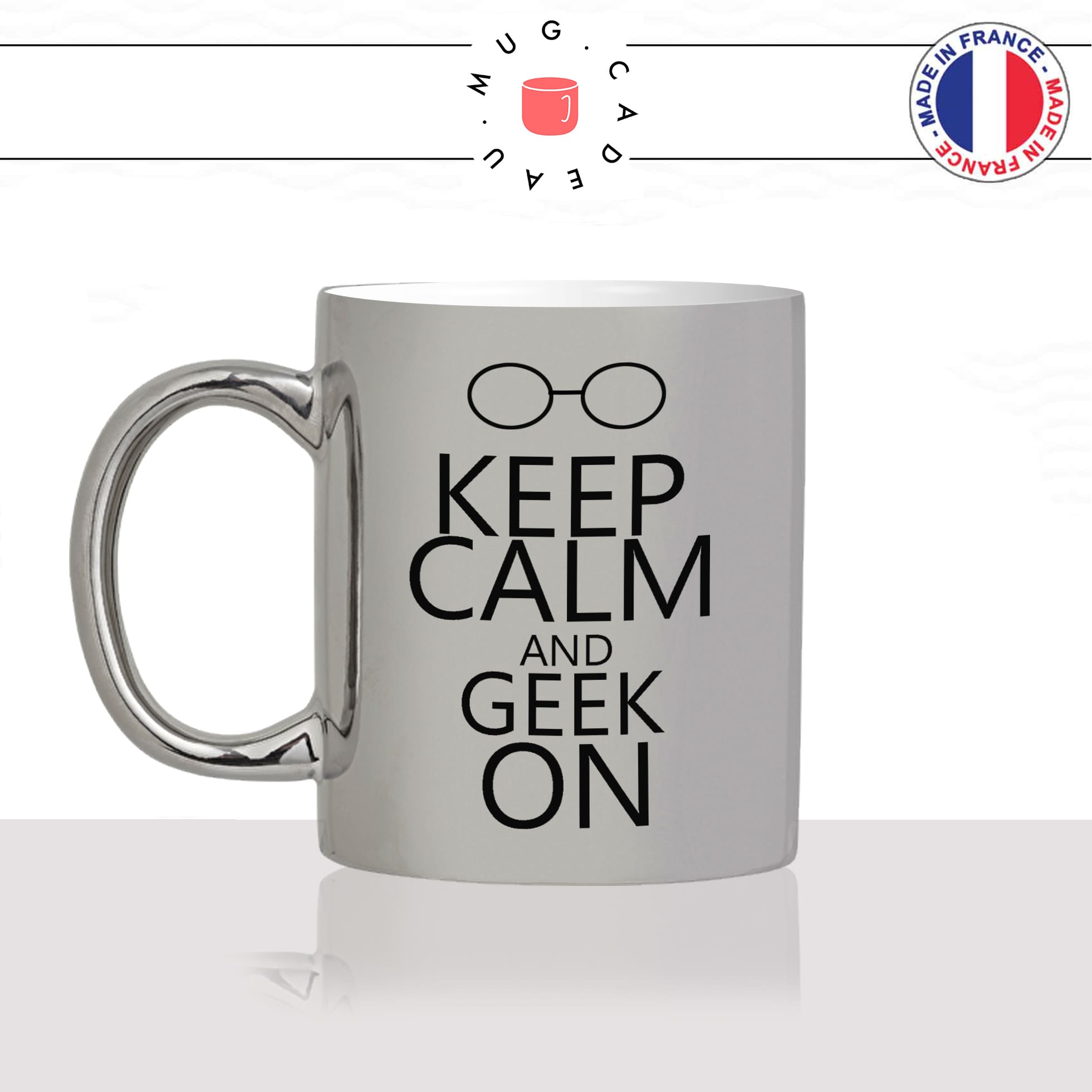 mug-tasse-argent-argenté-silver-keep-calm-and-geek-on-lunettes-gamer-pc-ordinateur-console-stylé-humour-idée-cadeau-fun-cool-café-thé