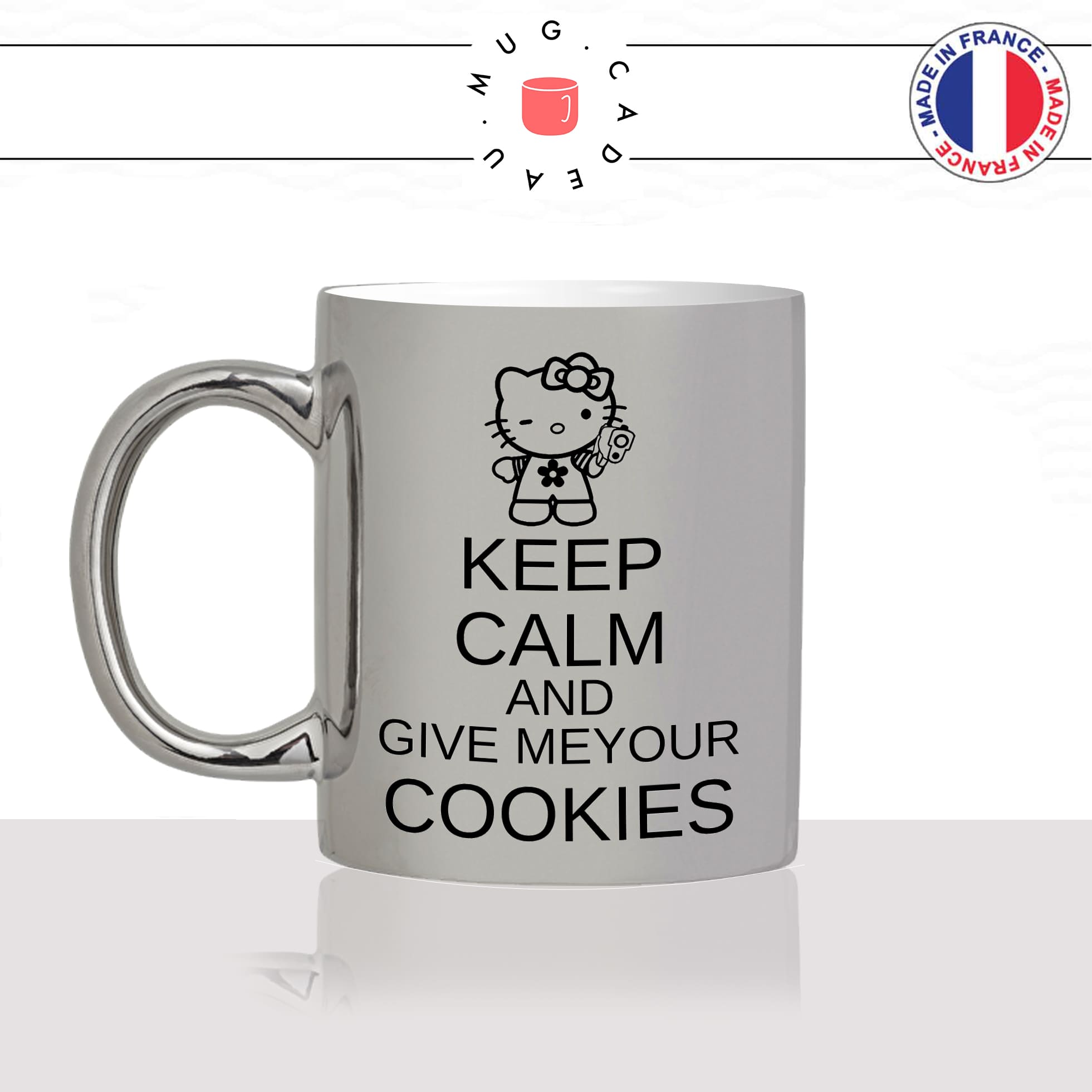 mug-tasse-argent-argenté-silver-keep-calm-and-give-me-your-cookies-hello-kitty-chat-arme-fusil-stylé-humour-idée-cadeau-fun-cool-café-thé