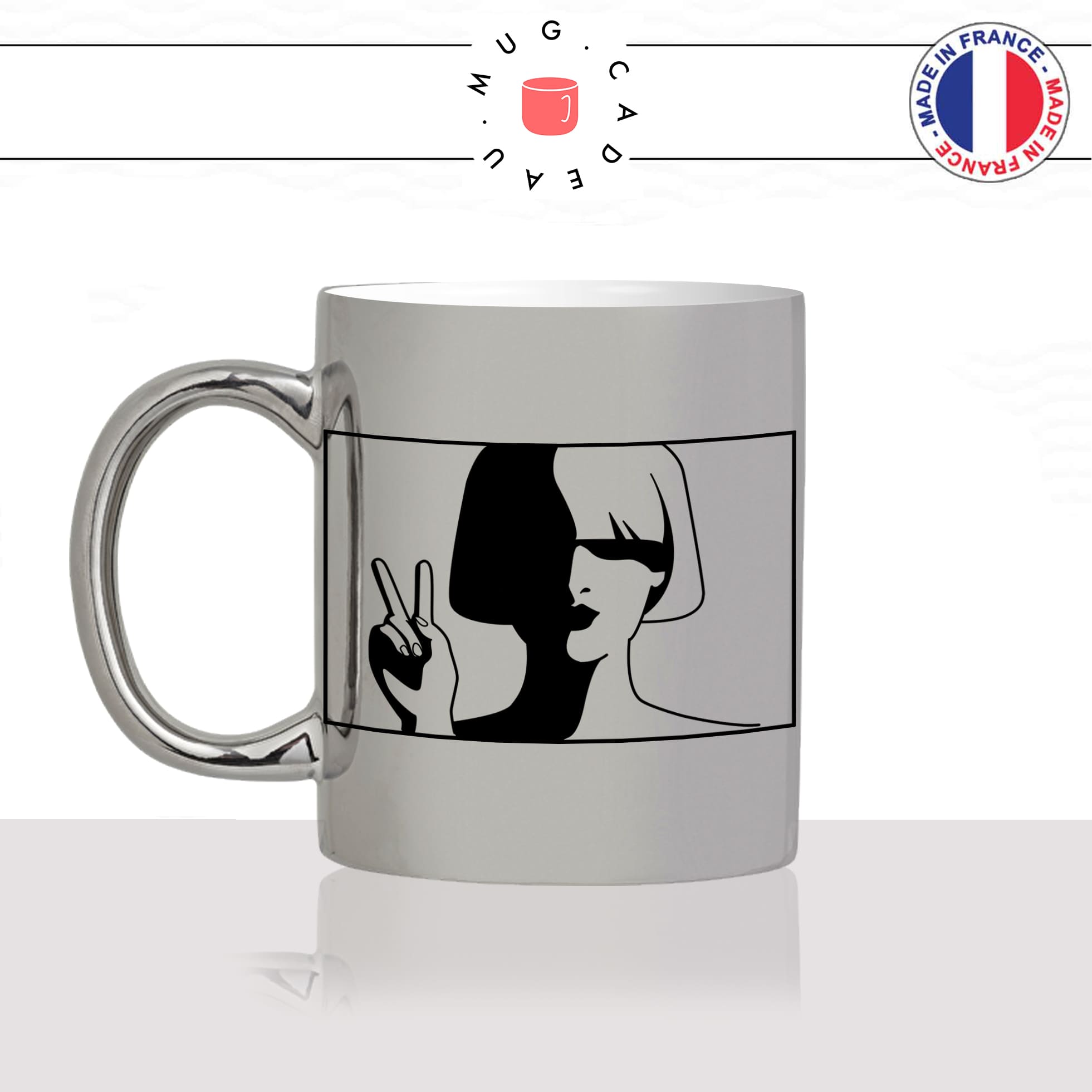 mug-tasse-argent-argenté-silver-dessin-femme-ombre-noire-hello-victoire-japonaise-coupe-carré-décoration-stylé-idée-cadeau-fun-cool-café-thé