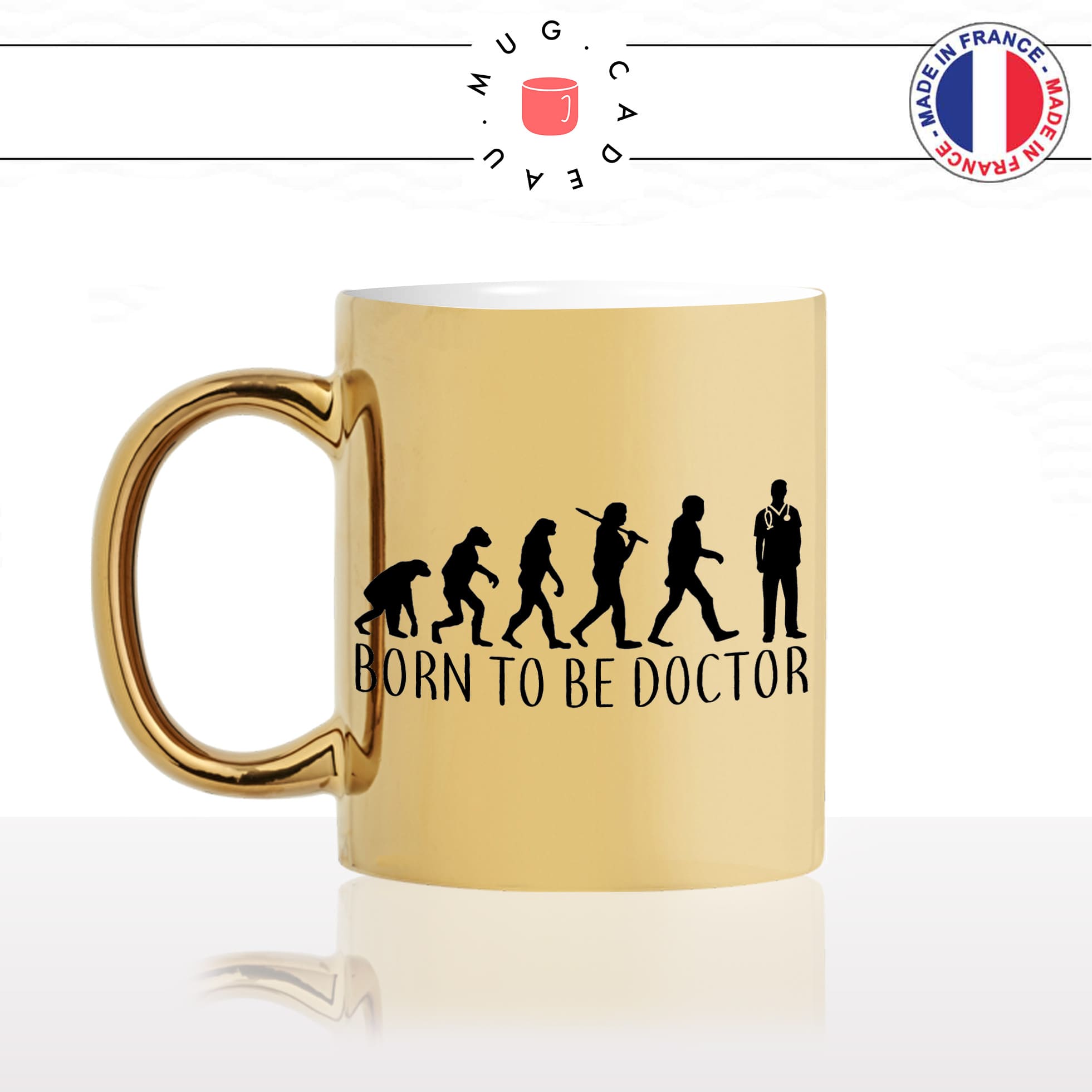 mug-tasse-or-doré-gold-unique-born-to-be-doctor-docteur-evolution-humaine-homme-femme-humour-fun-cool-idée-cadeau-original-personnalisé