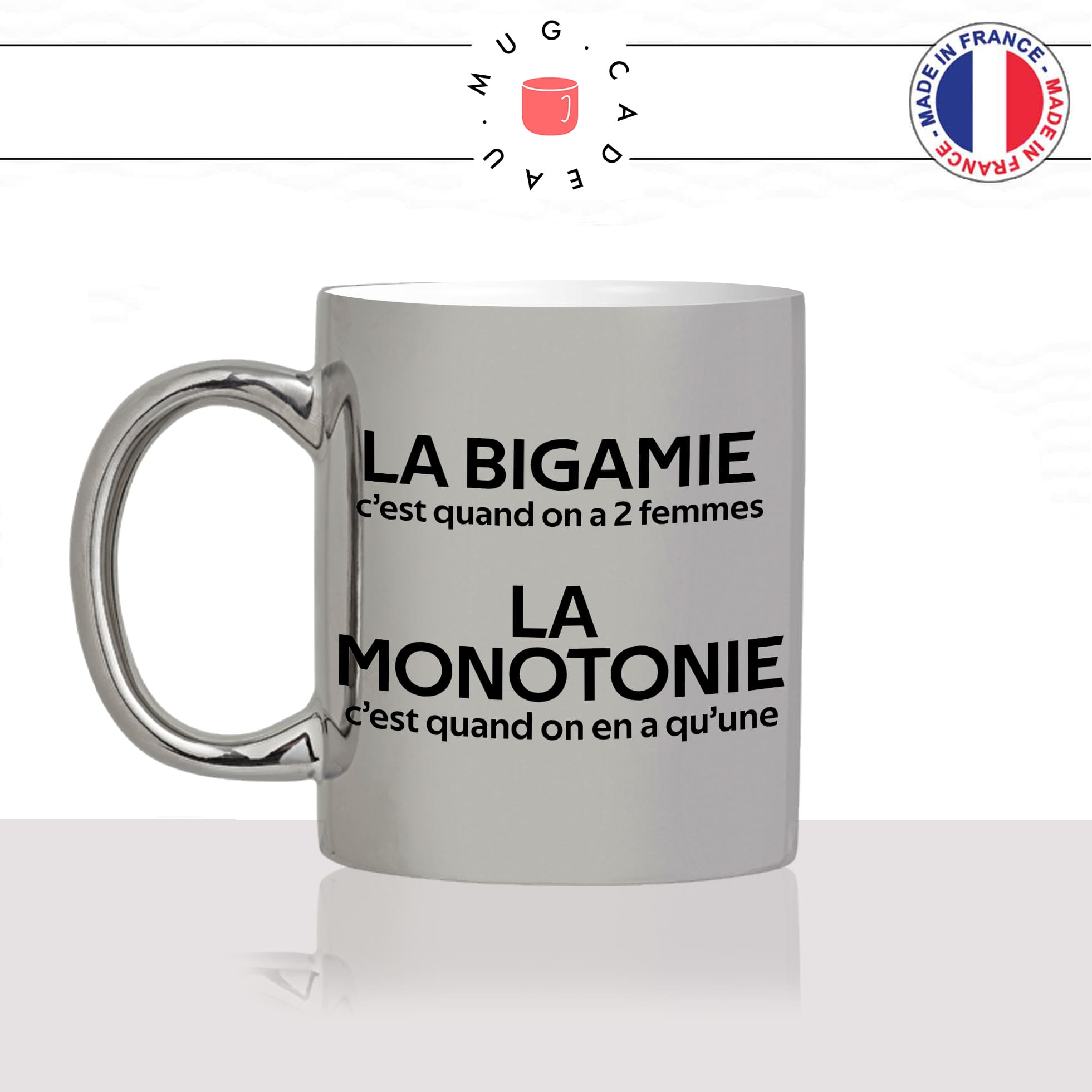 mug-tasse-argenté-argent-gris-silver-citation-phrase-culteècoluche-bigamie-monotonie-femme-couple-mariage-humour-fun-idée-cadeau-original