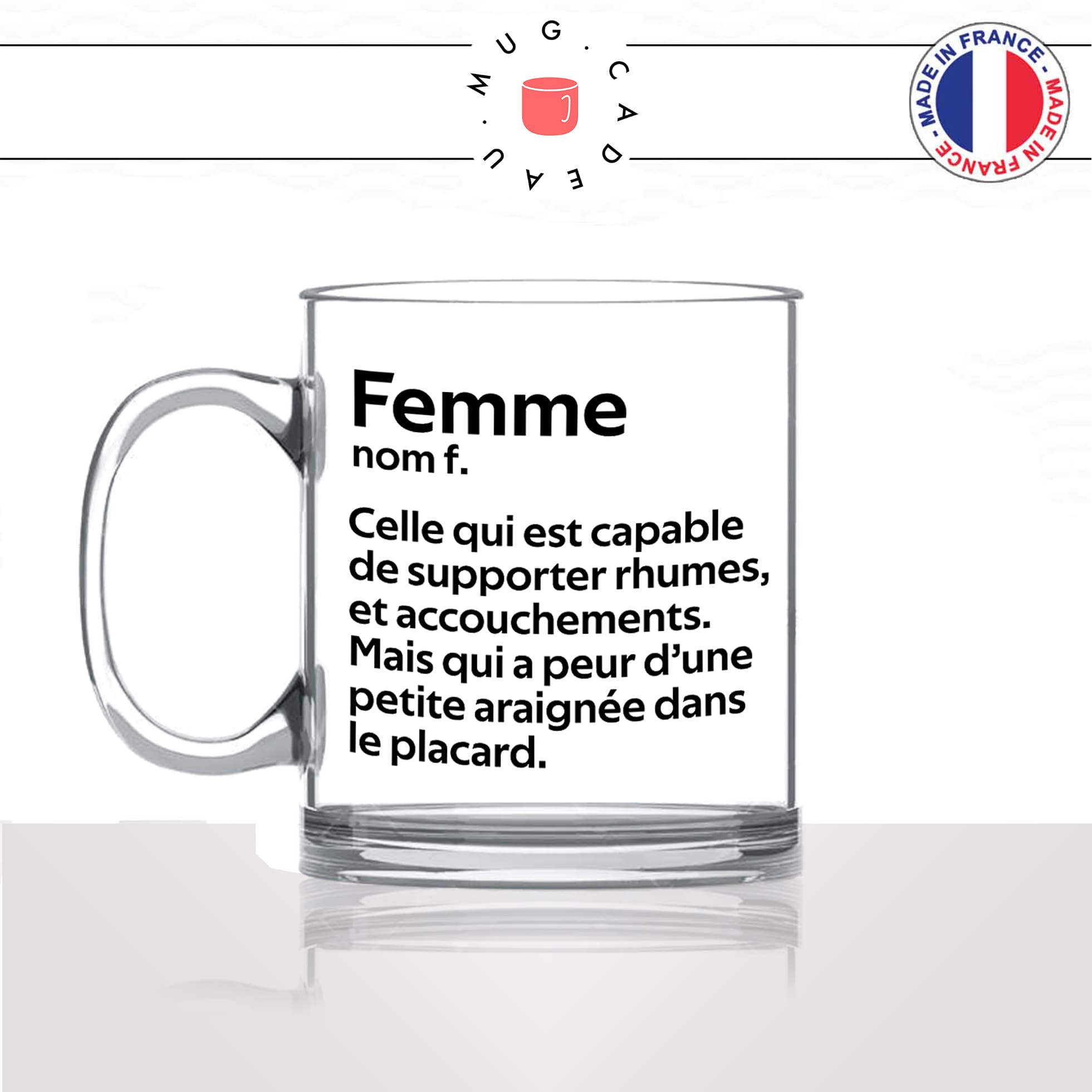 mug-tasse-en-verre-transparent-glass-femme-définition-forte-rhume-accouchement-peur-des-araignées-insectes-phobie-humour-fun-idée-cadeau