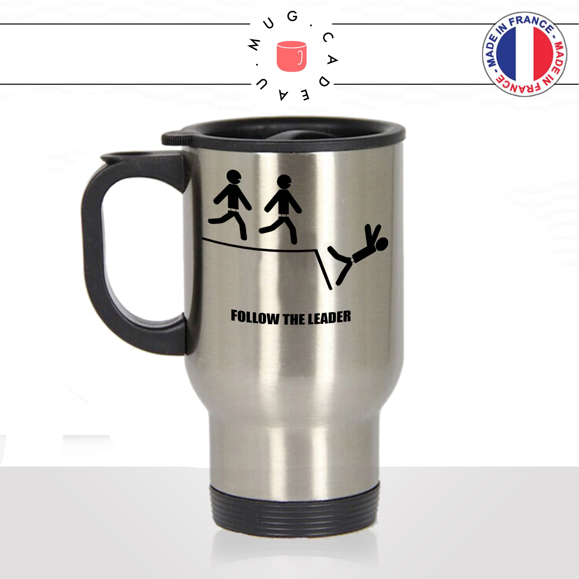 mug-tasse-de-voyage-inox-gris-café-a-emporter-follow-the-leader-mouton-golem-drole-unique-cool-fun-idée-cadeau-originale