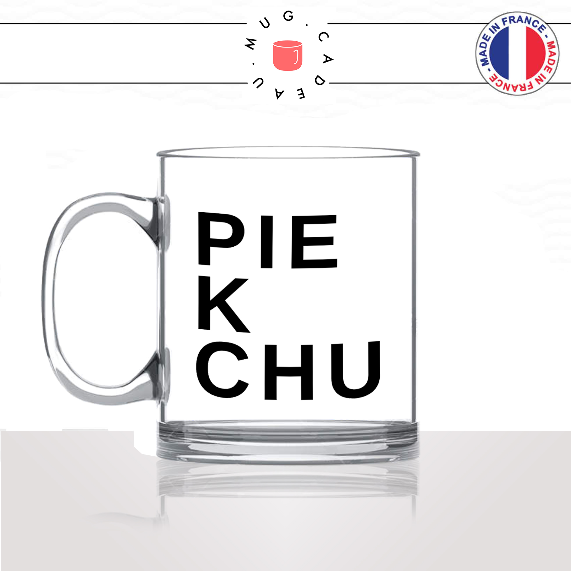 mug-tasse-en-verre-idée-cadeau-personnalisé-pie-k-chu-rebus-pikachu-animal-mignon-phonetique-offrir-original-fun
