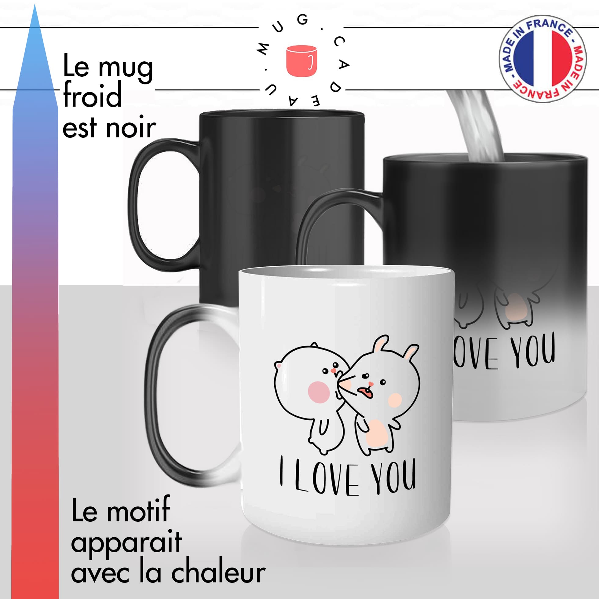 mug magique thermo chauffant thermoreactif tasse i love you lapins couple mignon amour fun