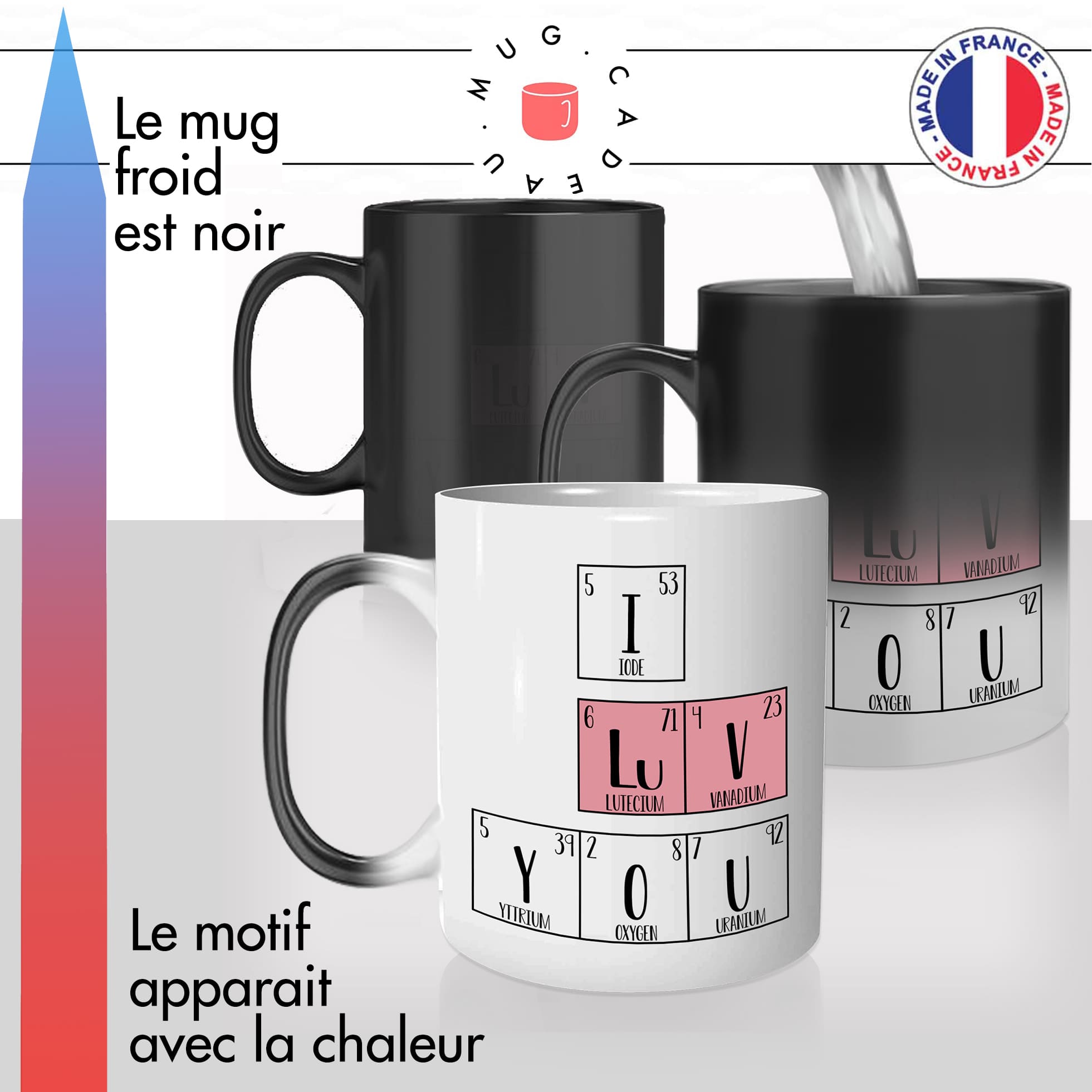 mug magique thermo chauffant thermoreactif tasse i love you geek elements science mignon amour fun