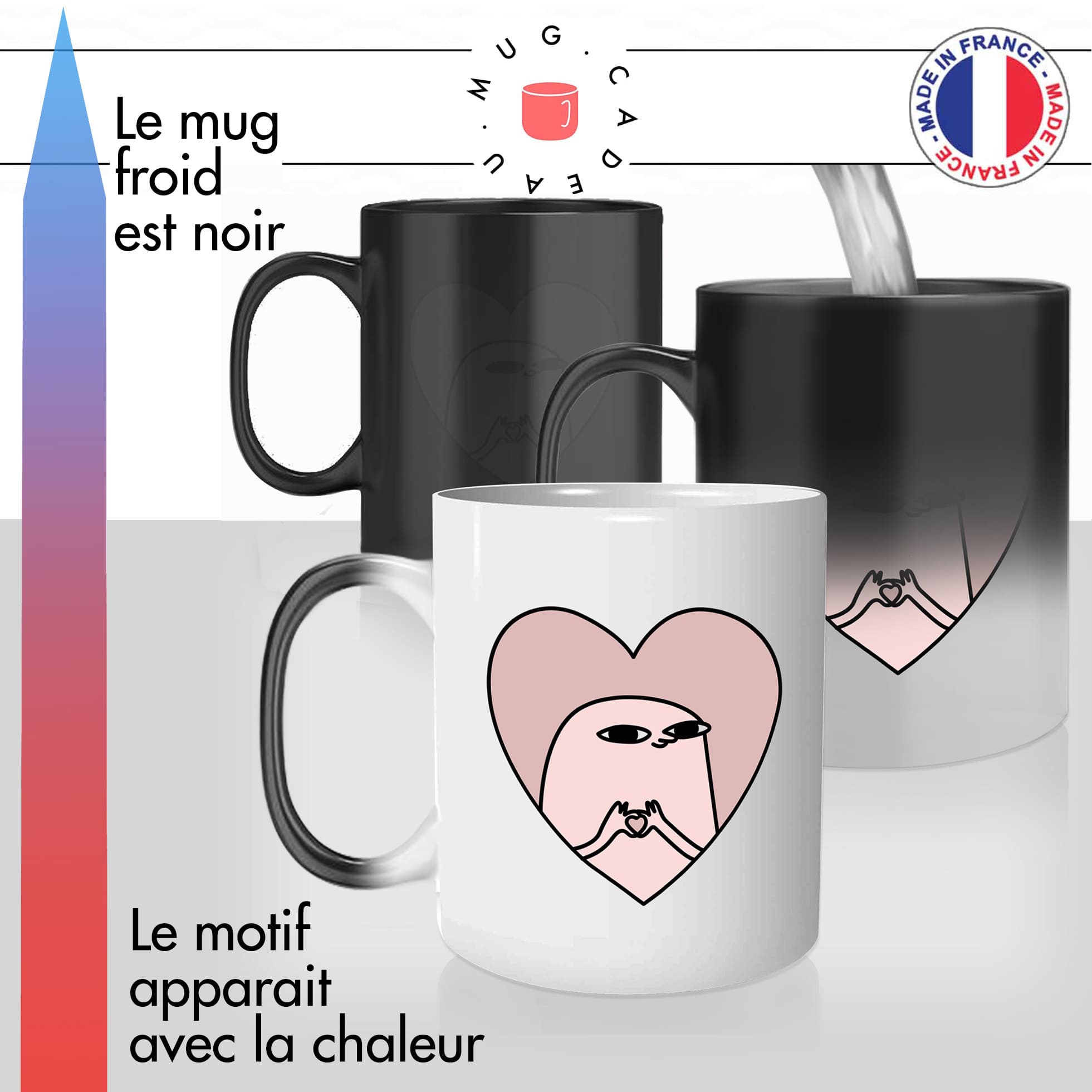 mug magique thermo chauffant thermoreactif tasse bonhomme coeur mignon fun couple amour