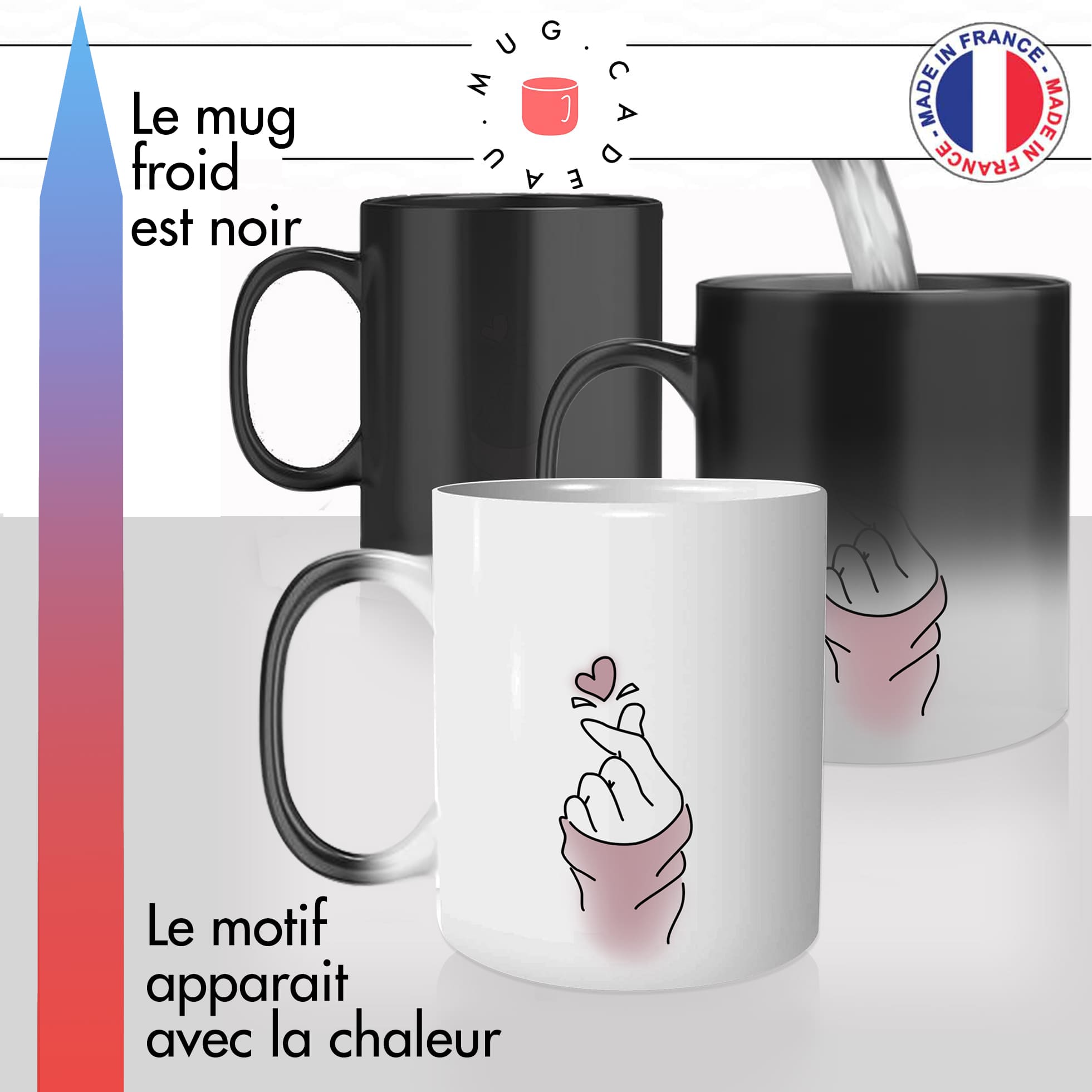 mug magique claque des doigts coeur amour mignon idée cadeau tasse thermochauffante thermo reactif surprise