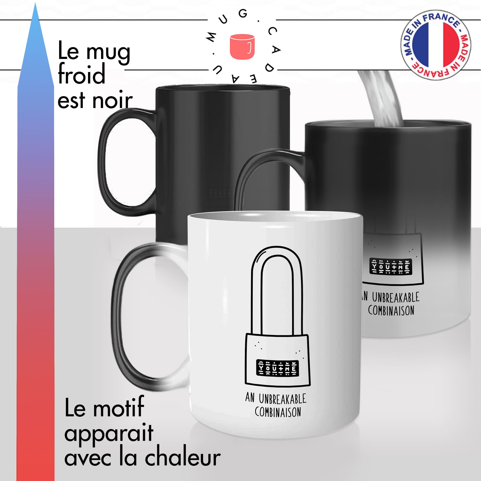 mug magique couple cadenas you and me mignon idée cadeau tasse thermochauffante thermo reactif surprise