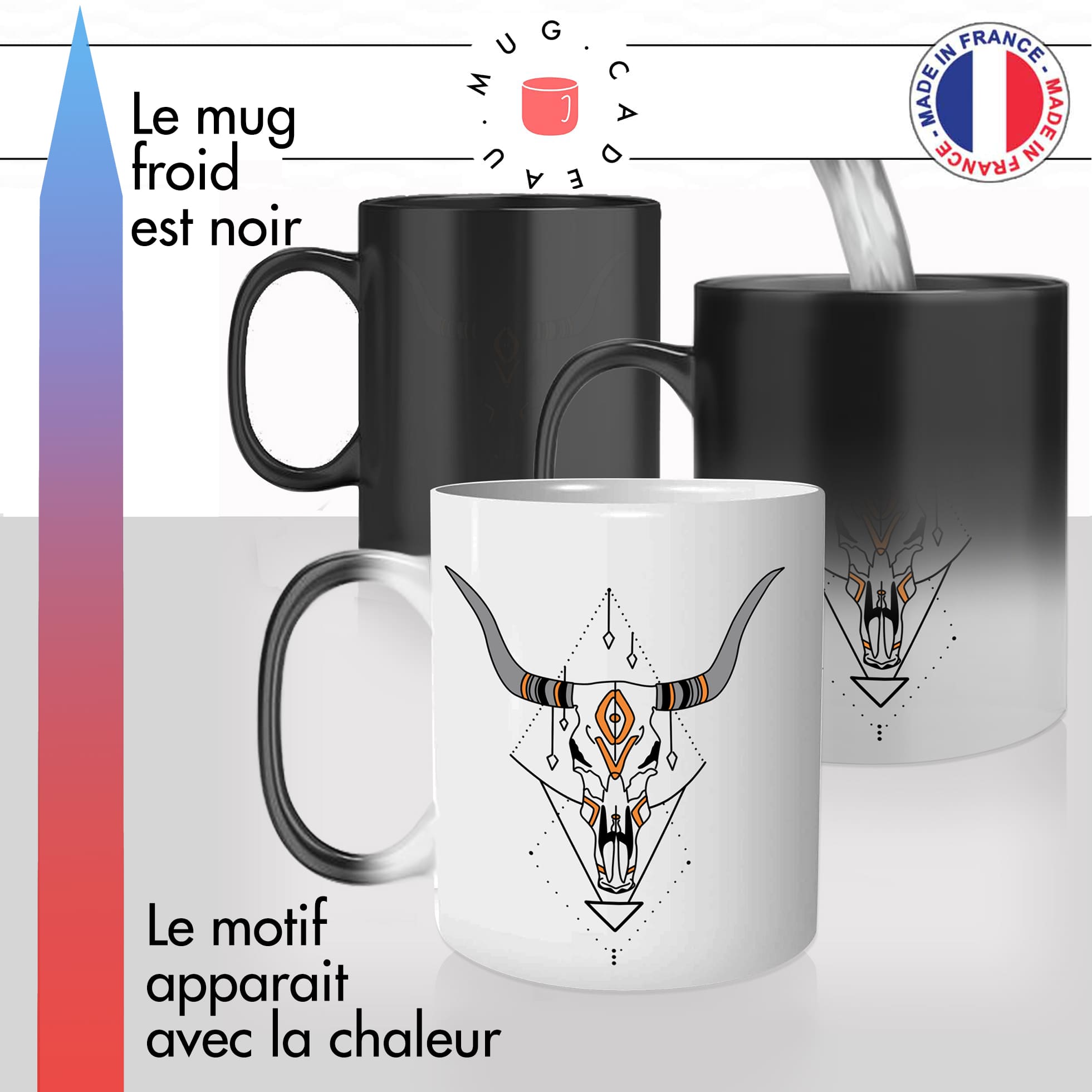 mug magique tete de biffle crane décoration boho chic idée cadeau tasse thermochauffante thermo reactif surprise