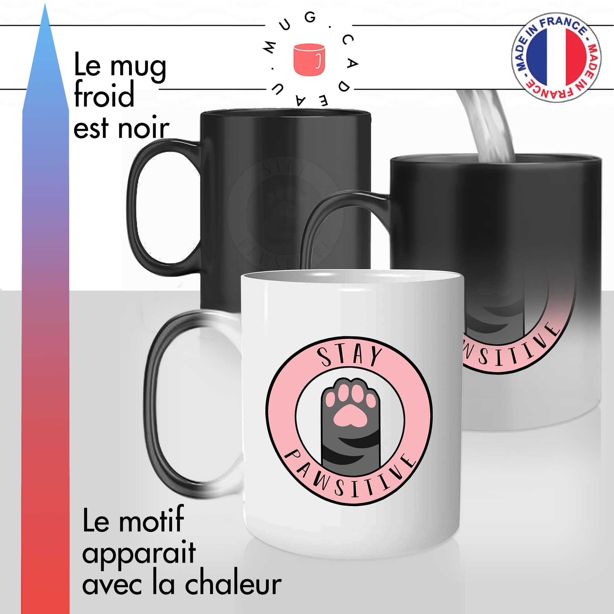 mug magique thermoreactif thermo chauffant chat stay positive paw patte de chaton mignon idée cadeau
