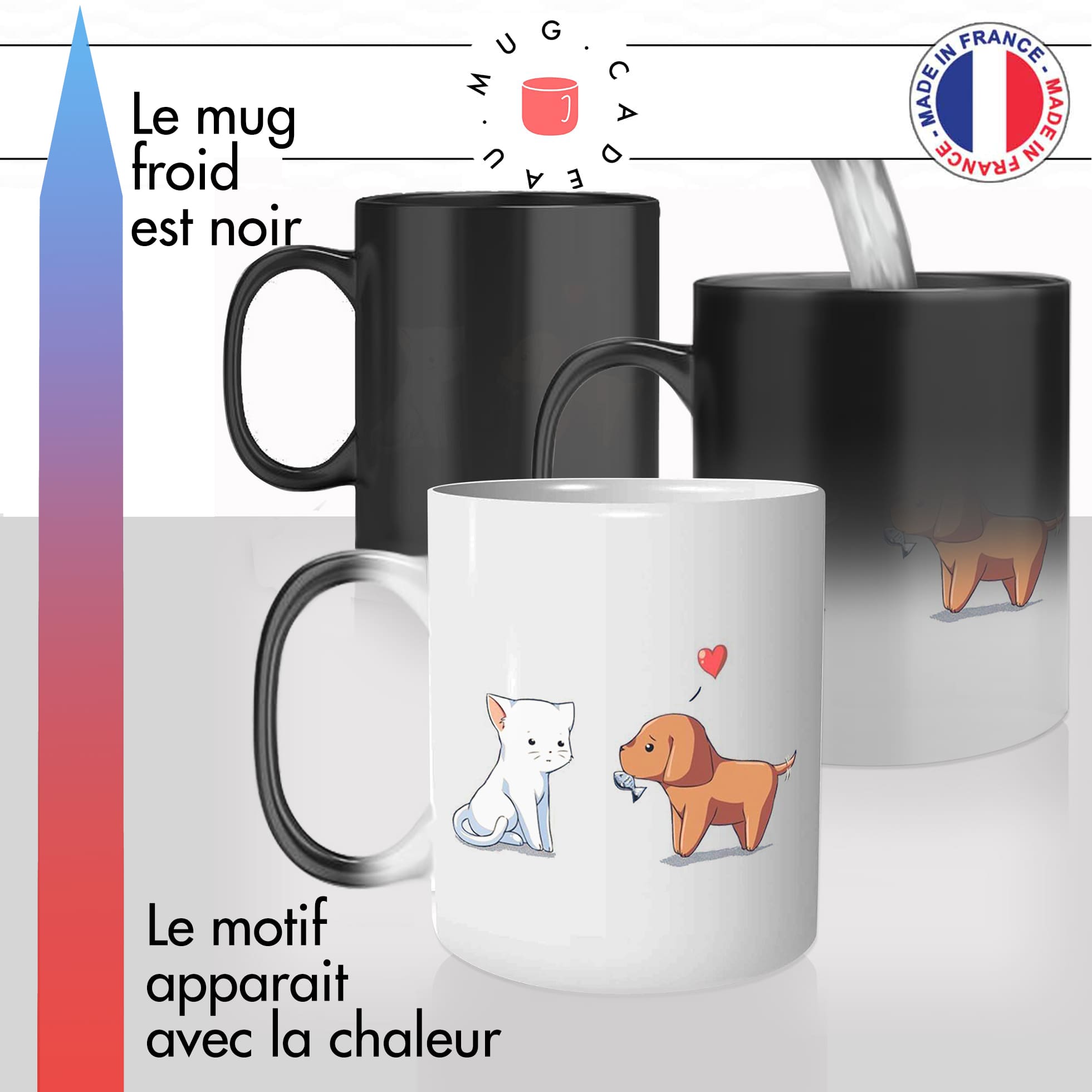 mug magique thermoreactif thermo chauffant chat et chien couple amour chaton mignon idée cadeau