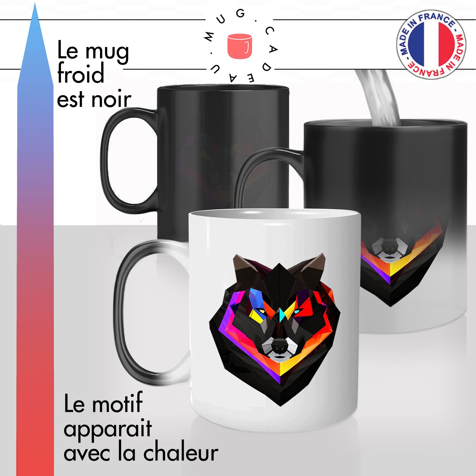 mug magique thermoreactif thermo chauffant chien loup origami couleur stylé original idée cadeau