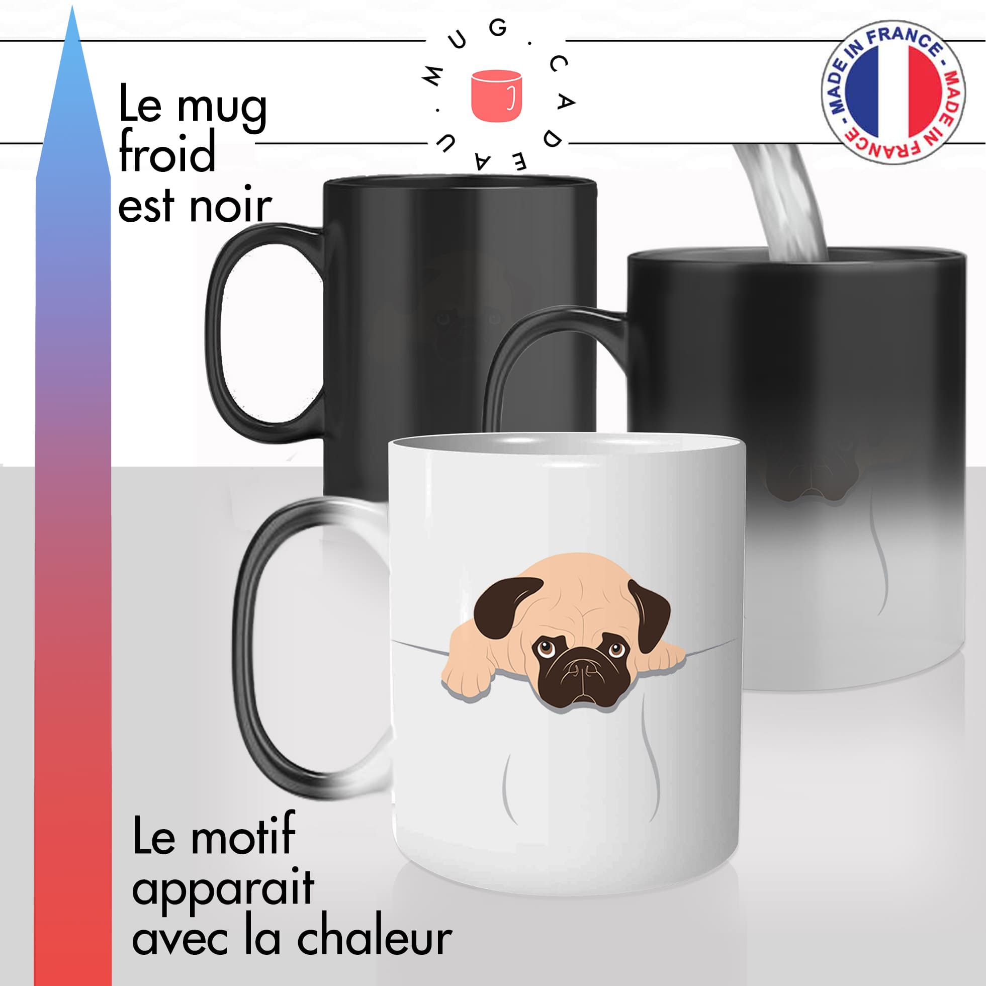 mug magique thermoreactif thermo chauffant chien bulledog francais poche couleur stylé original idée cadeau