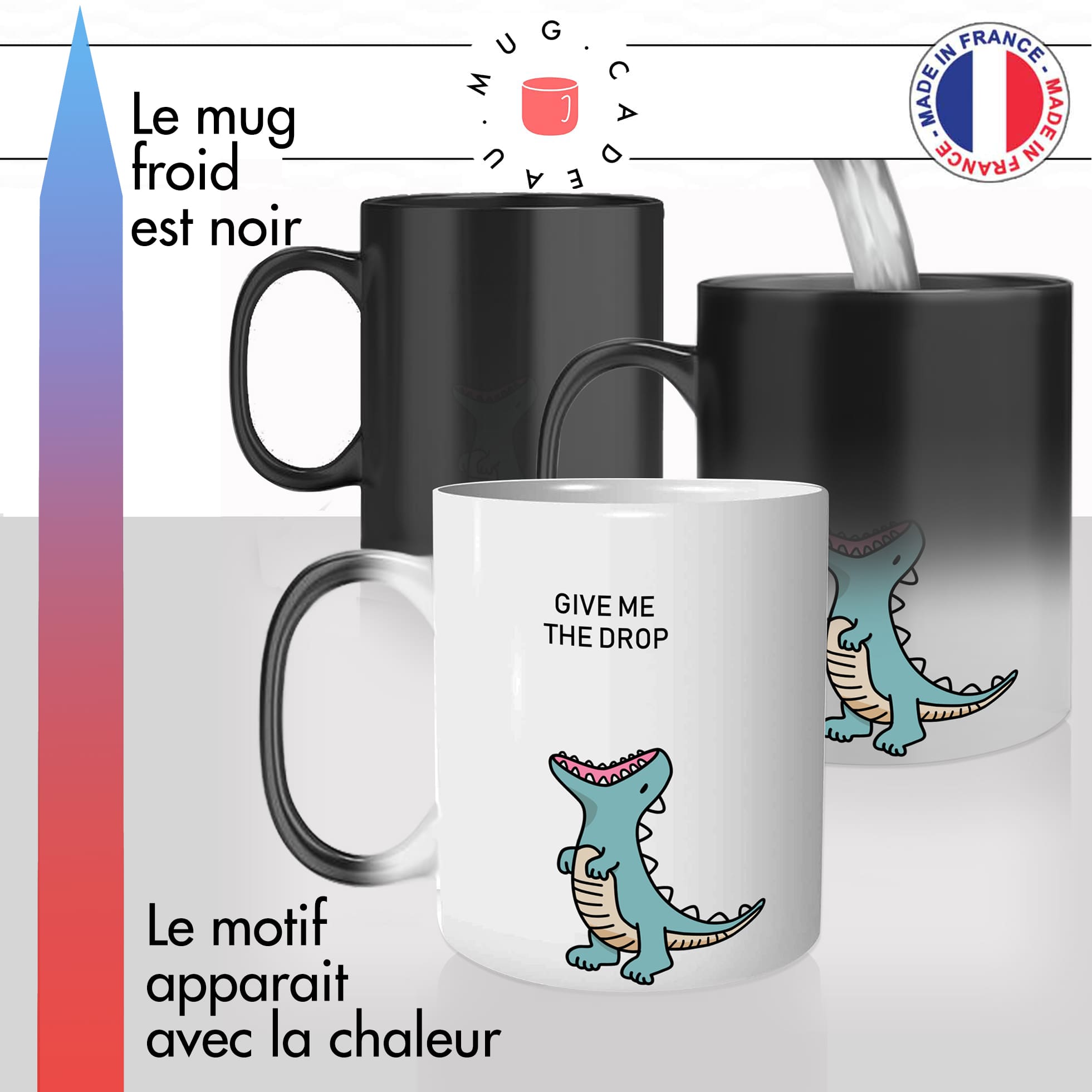 mug magique thermoreactif thermo chauffant give me the drop goutte café t rex dinosaure mignon vert original idée cadeau