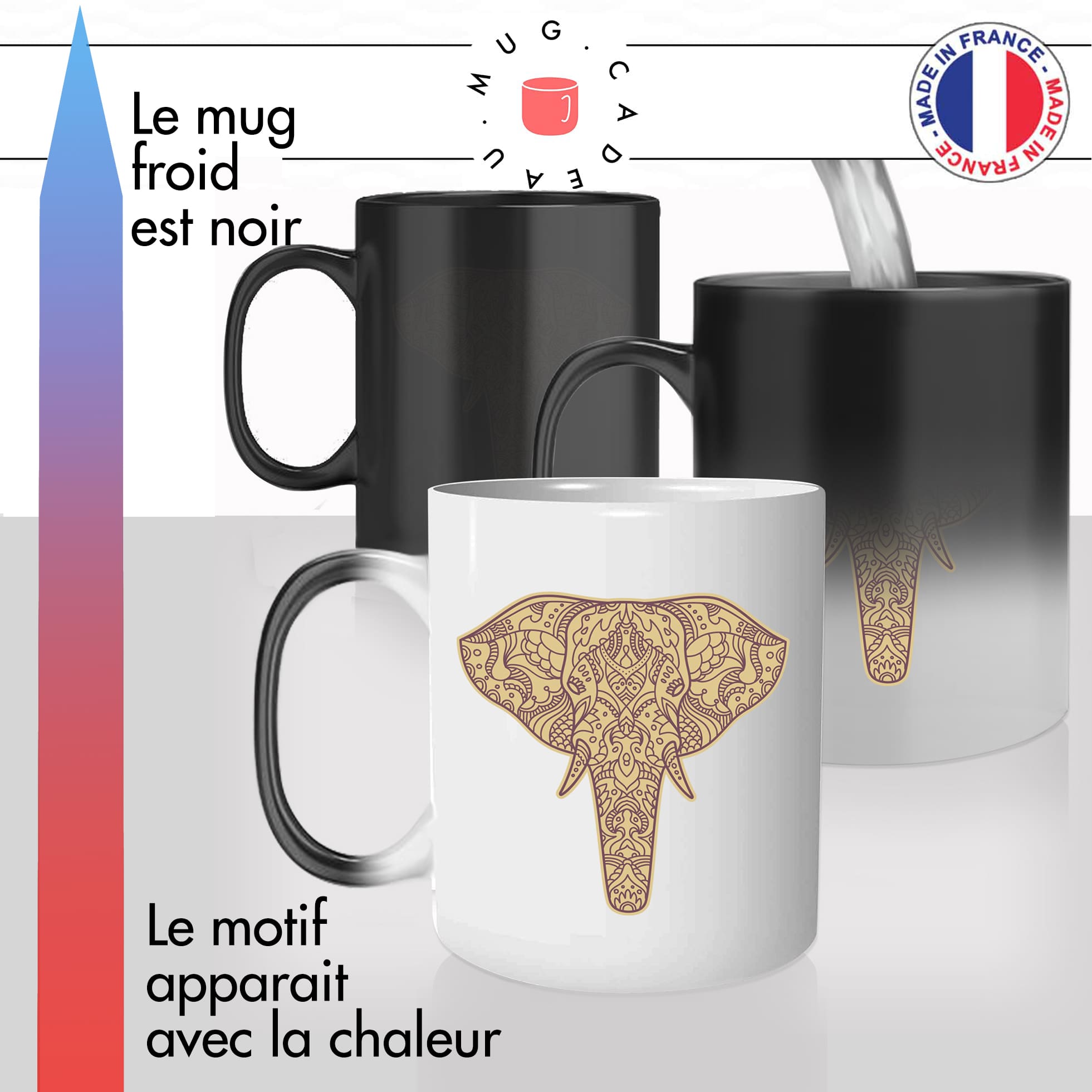 mug magique thermoreactif thermo chauffant elephant mandala savanne mignon original idée cadeau