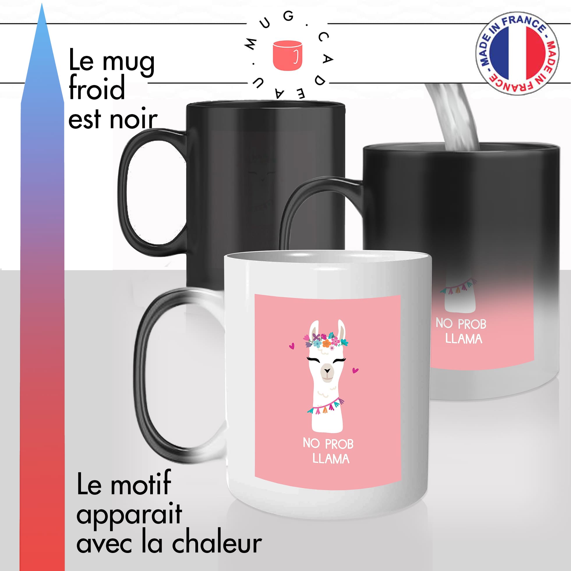 mug magique thermoreactif thermo chauffant lama fleurs rose mignon perou animal original idée cadeau
