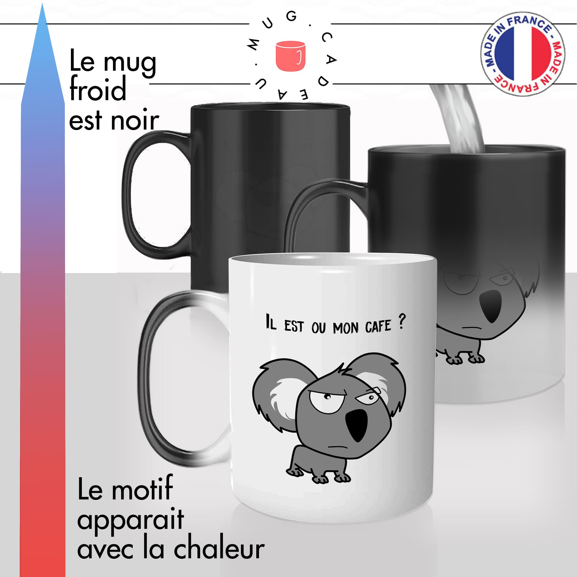 mug magique thermoreactif thermo chauffant koala il est ou mon café animal original idée cadeau