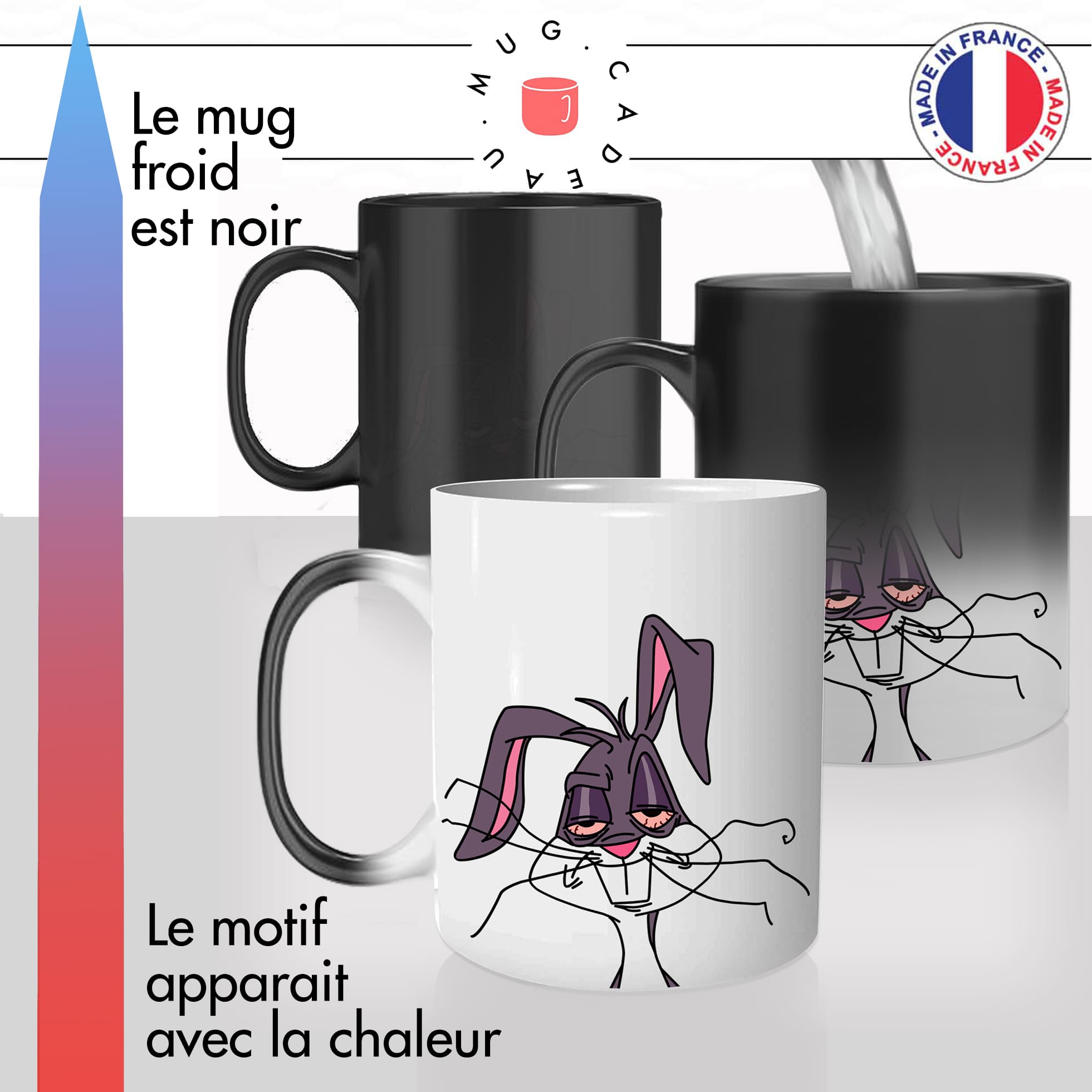 mug magique thermoreactif thermo chauffant lapin fatigué dessin animé bunny animal original idée cadeau fun