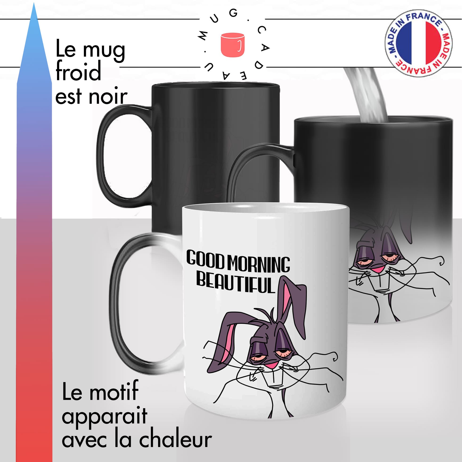 mug magique thermoreactif thermo chauffant lapin good morning beautyful bonjour dessin animé bunny animal original idée cadeau fun
