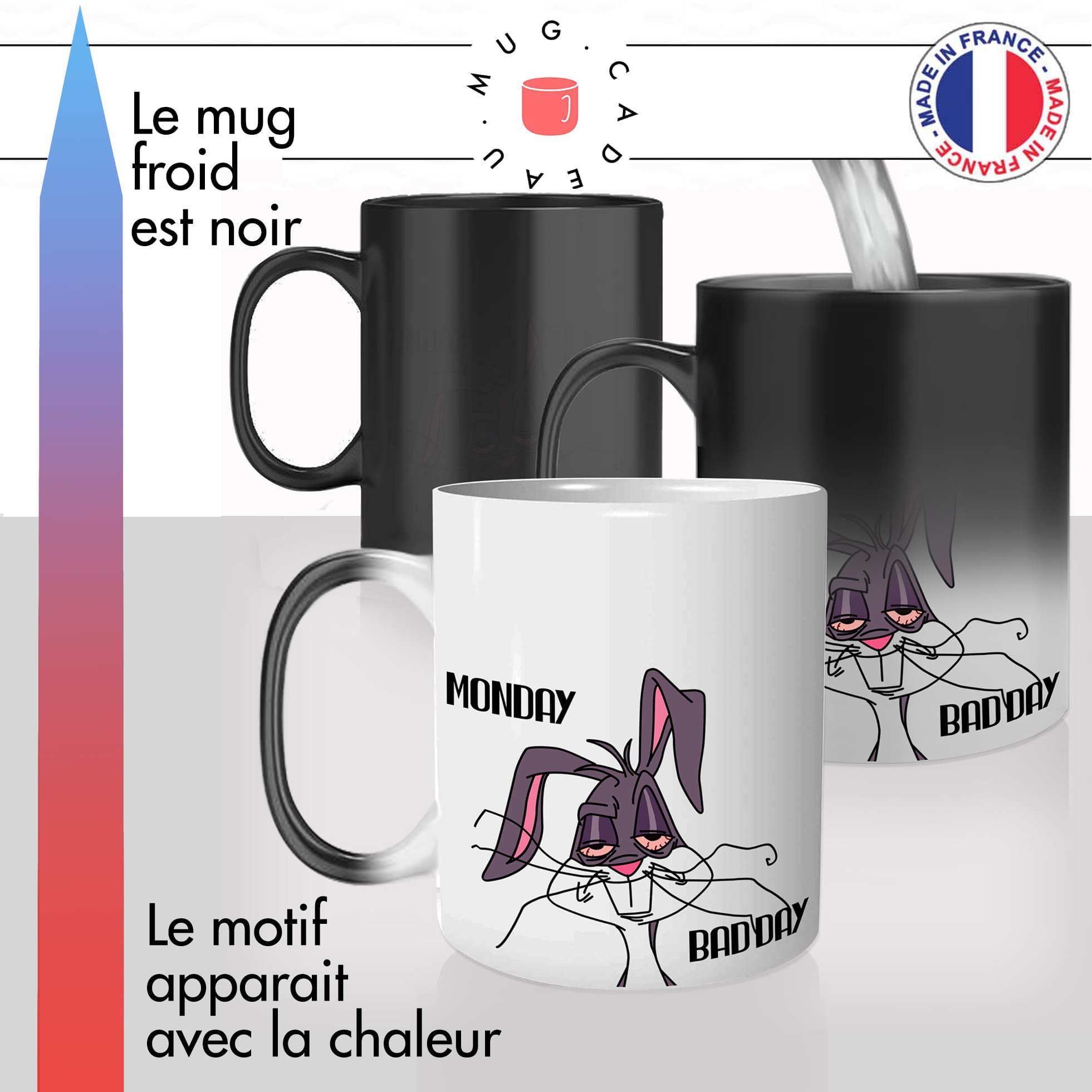 mug magique thermoreactif thermo chauffant lapin lundi monday bad day dessin animé bunny animal original idée cadeau fun