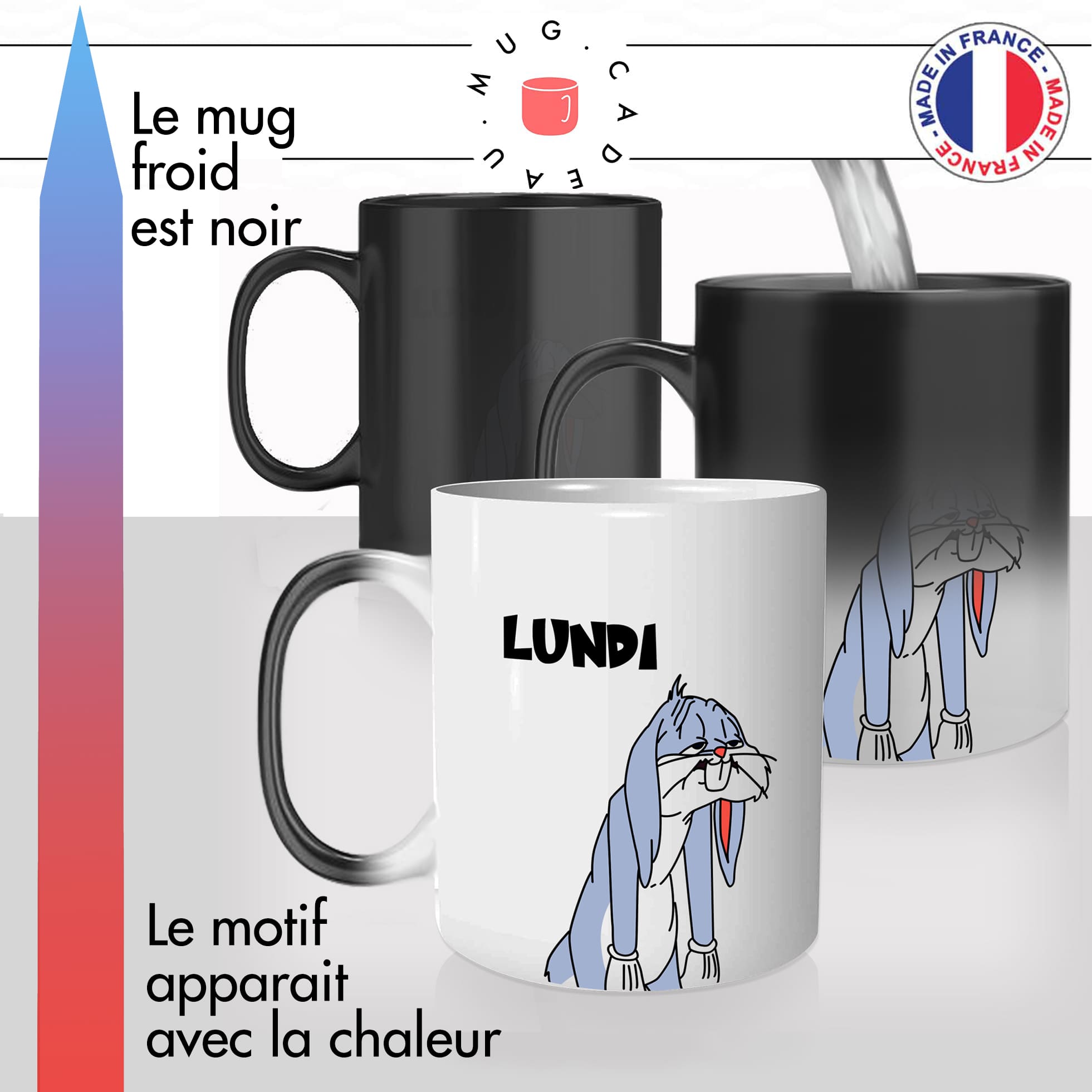 mug magique thermoreactif thermochauffant personnalisé lapin bunny lundi collegue fatigué personnalisable idée cadeau fun