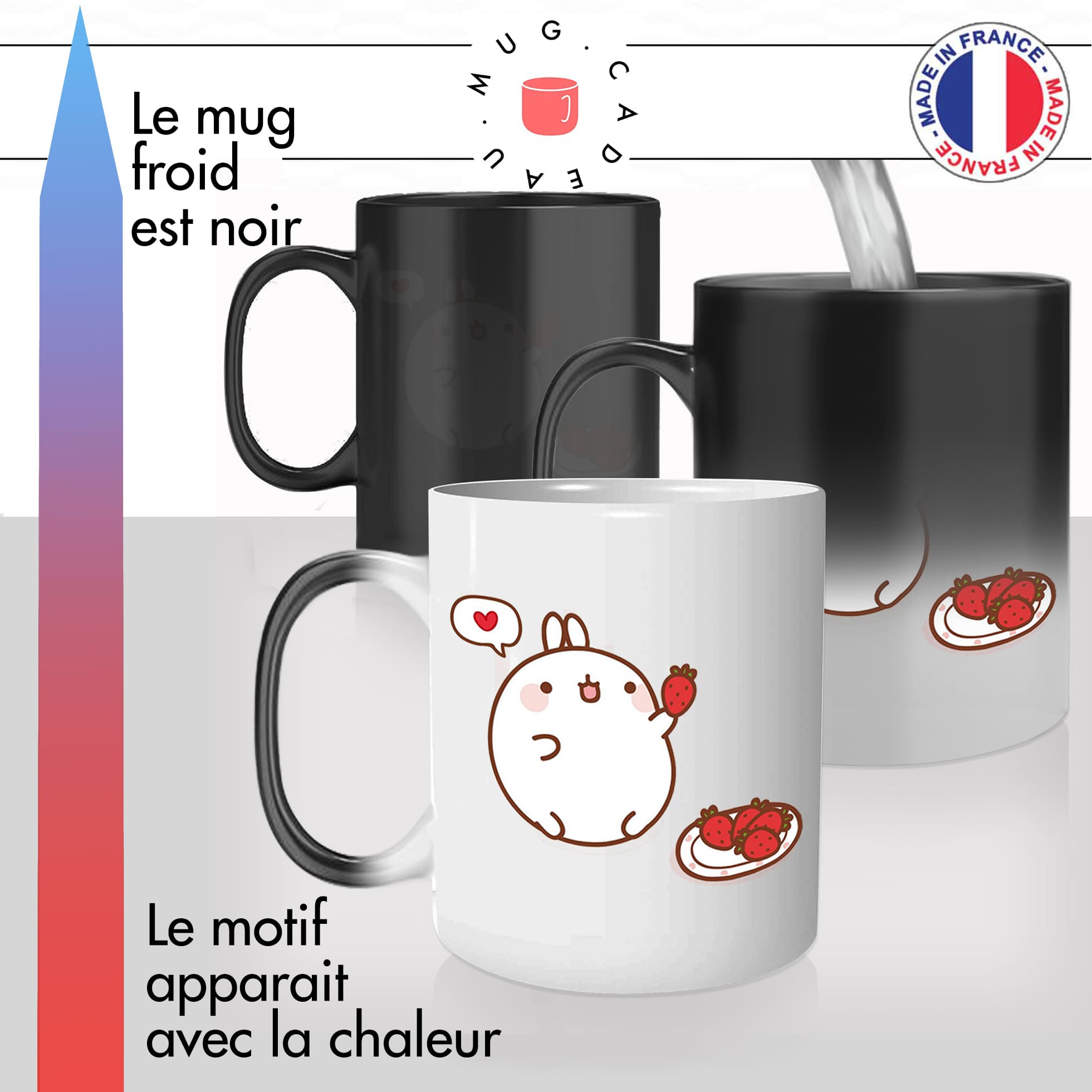 mug magique thermoreactif thermochauffant personnalisé lapin fraises mignon personnalisable idée cadeau fun