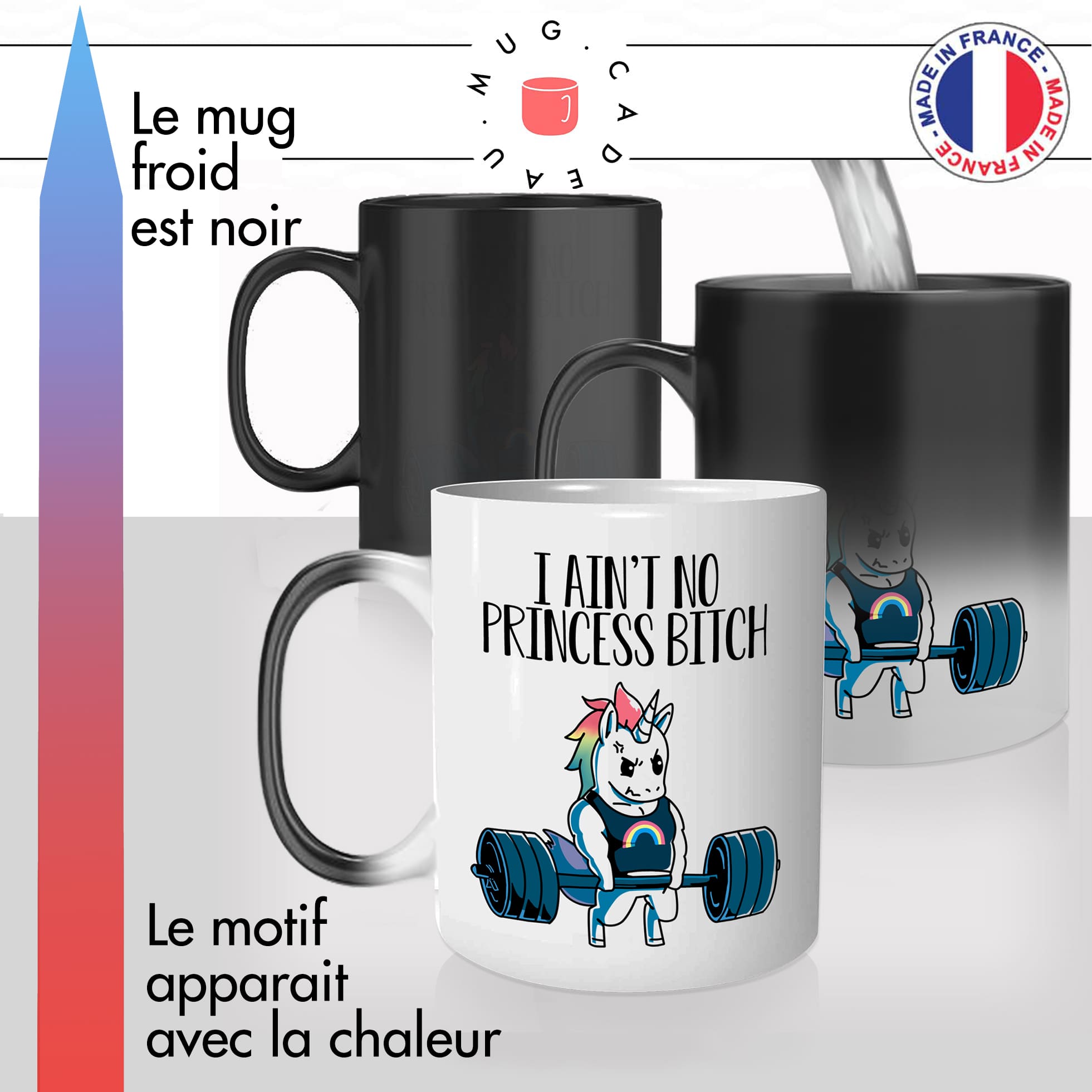 mug magique thermoreactif thermochauffant personnalisé licorne musculation deadlift salle de sport princesse personnalisable idée cadeau fun