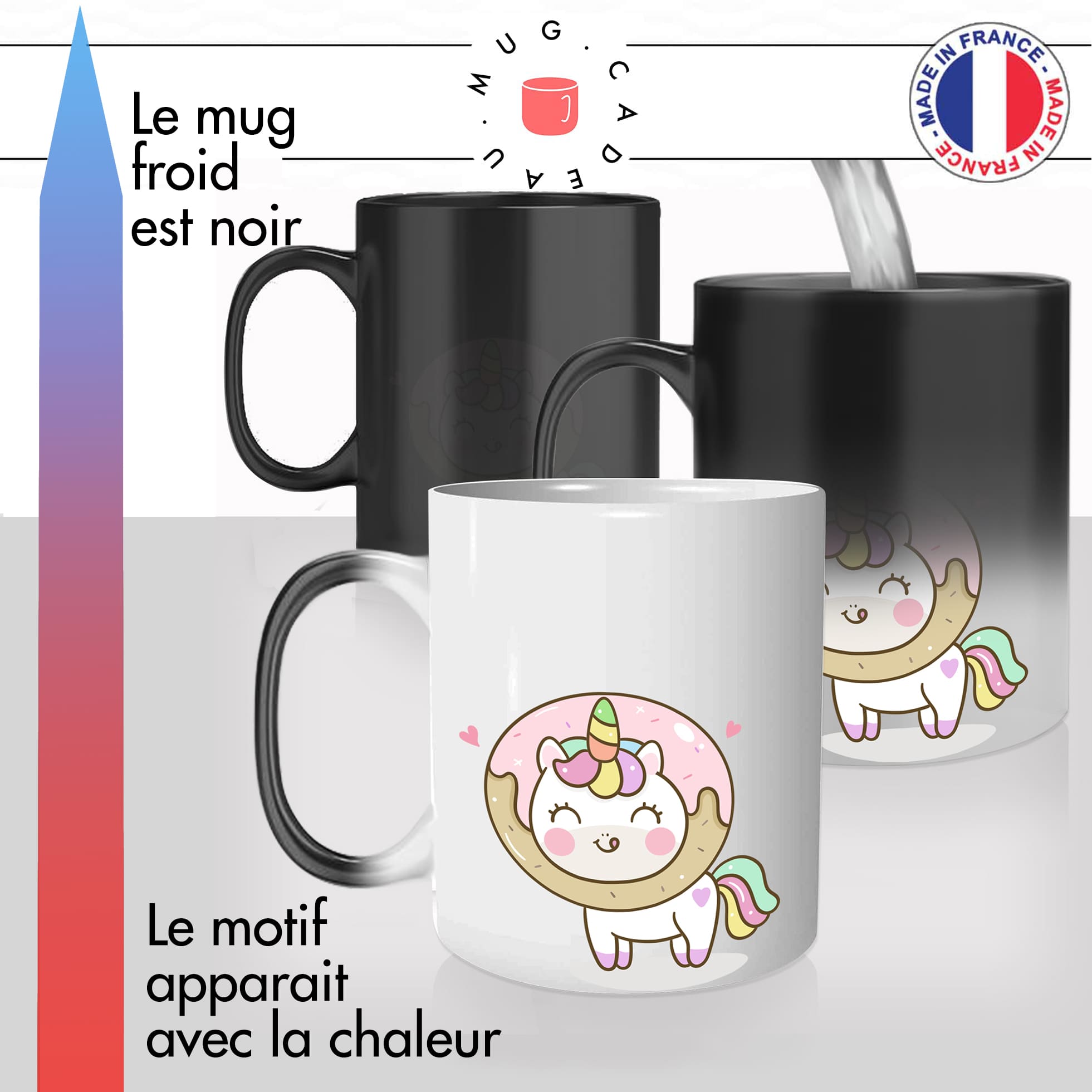 mug magique thermoreactif thermochauffant personnalisé licorne donut beignet gourmande personnalisable idée cadeau fun