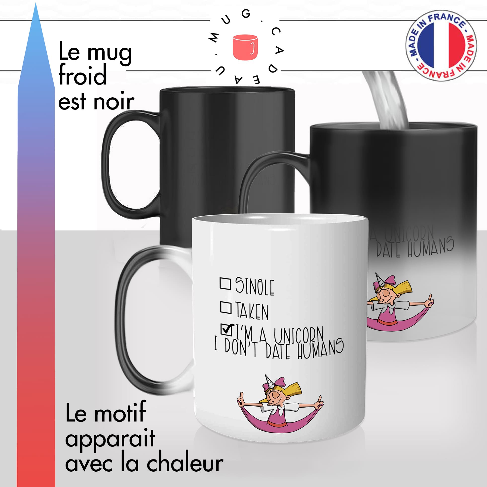 mug magique thermoreactif thermochauffant personnalisé licorne single taken celibataire personnalisable idée cadeau fun