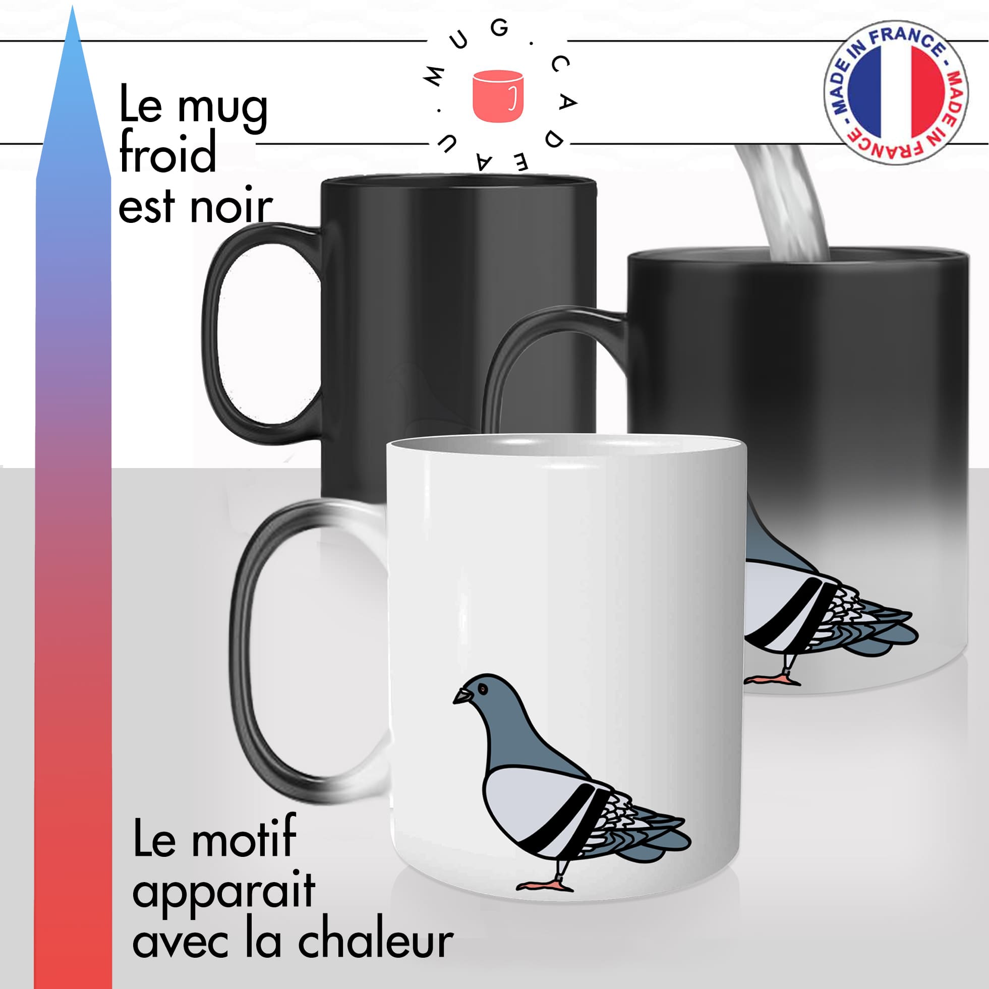 mug magique thermoreactif thermochauffant personnalisé oiseau pigeon pigeonneau couple personnalisable idée cadeau fun