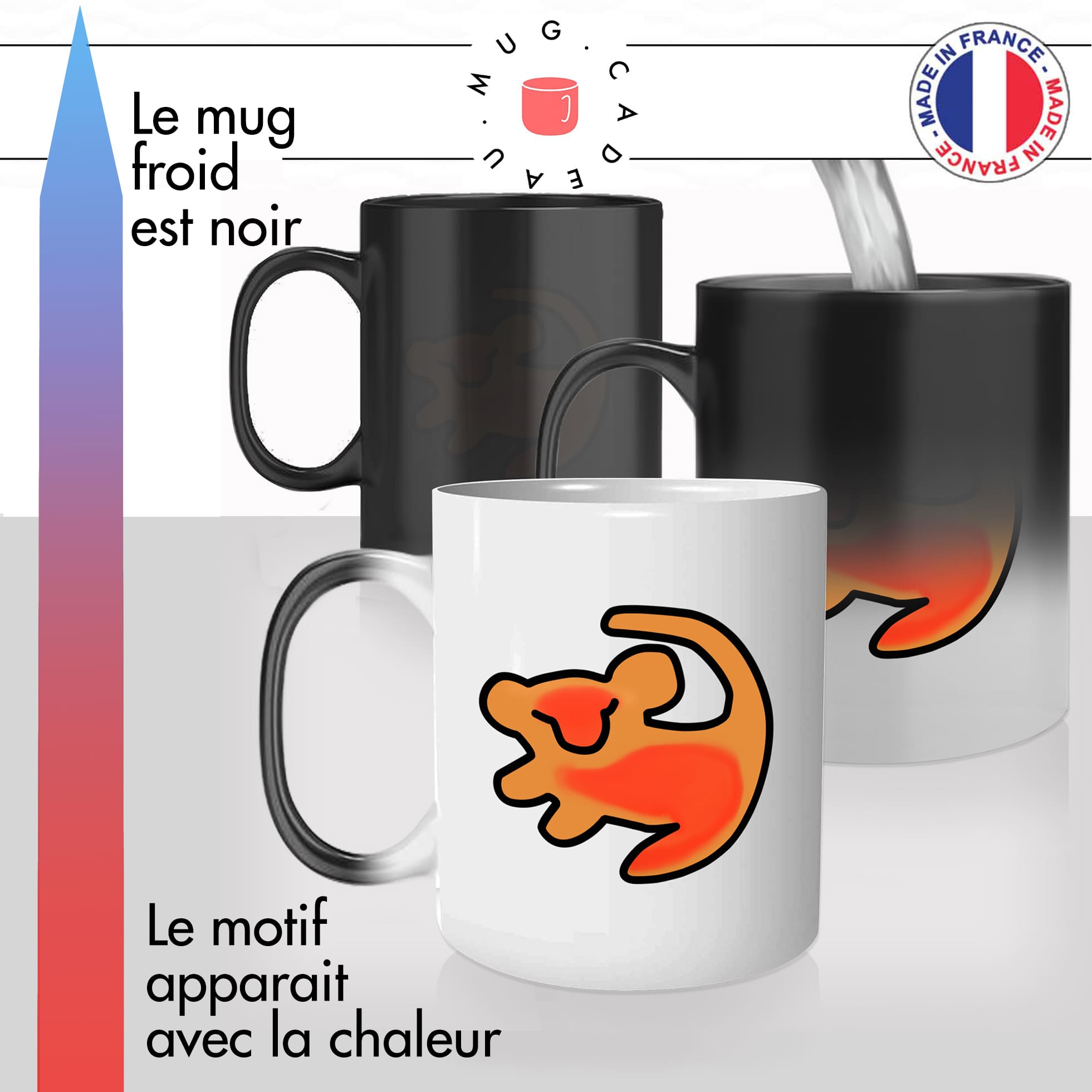 mug magique thermoreactif thermochauffant personnalisé lion dessin animé grotte original roi personnalisable idée cadeau fun
